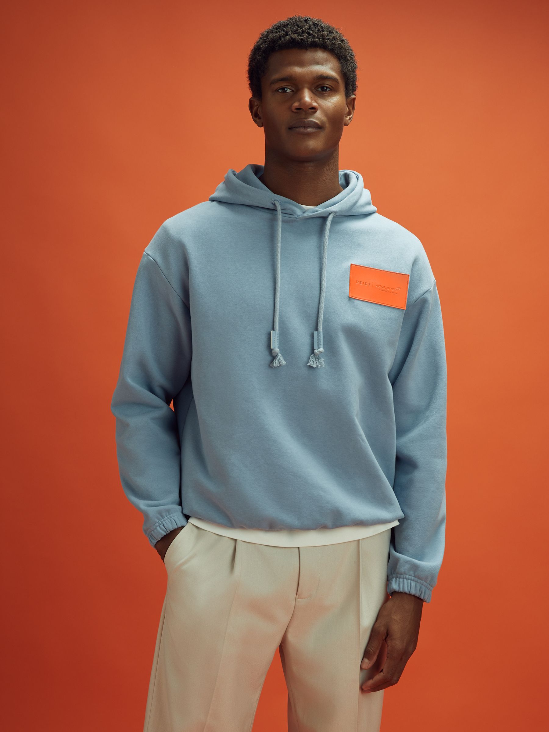 McLaren F1 Leather Patch Drawstring Hoodie in Soft Blue - Image 5 of 10