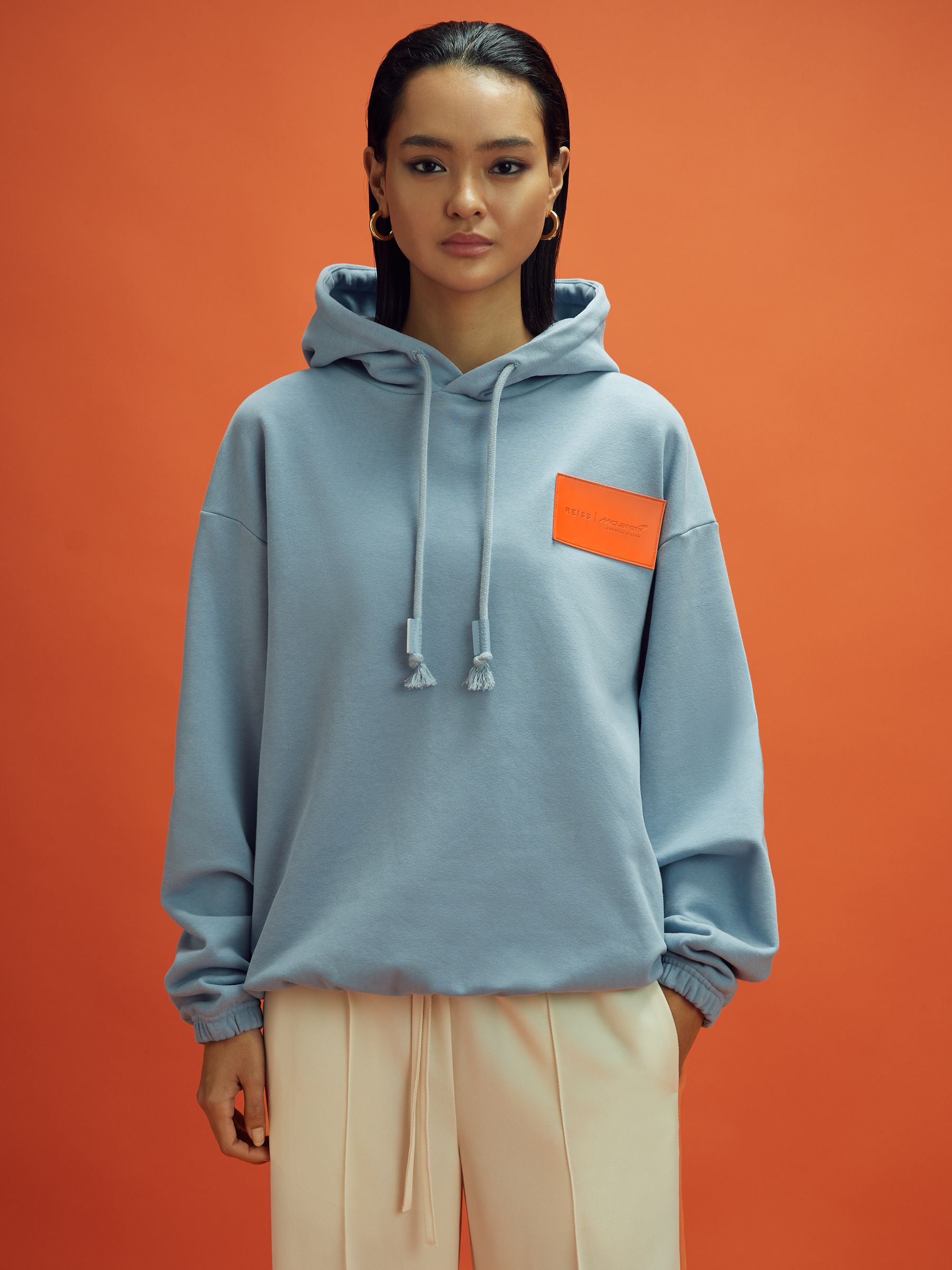McLaren F1 Leather Patch Drawstring Hoodie in Soft Blue - Image 7 of 10