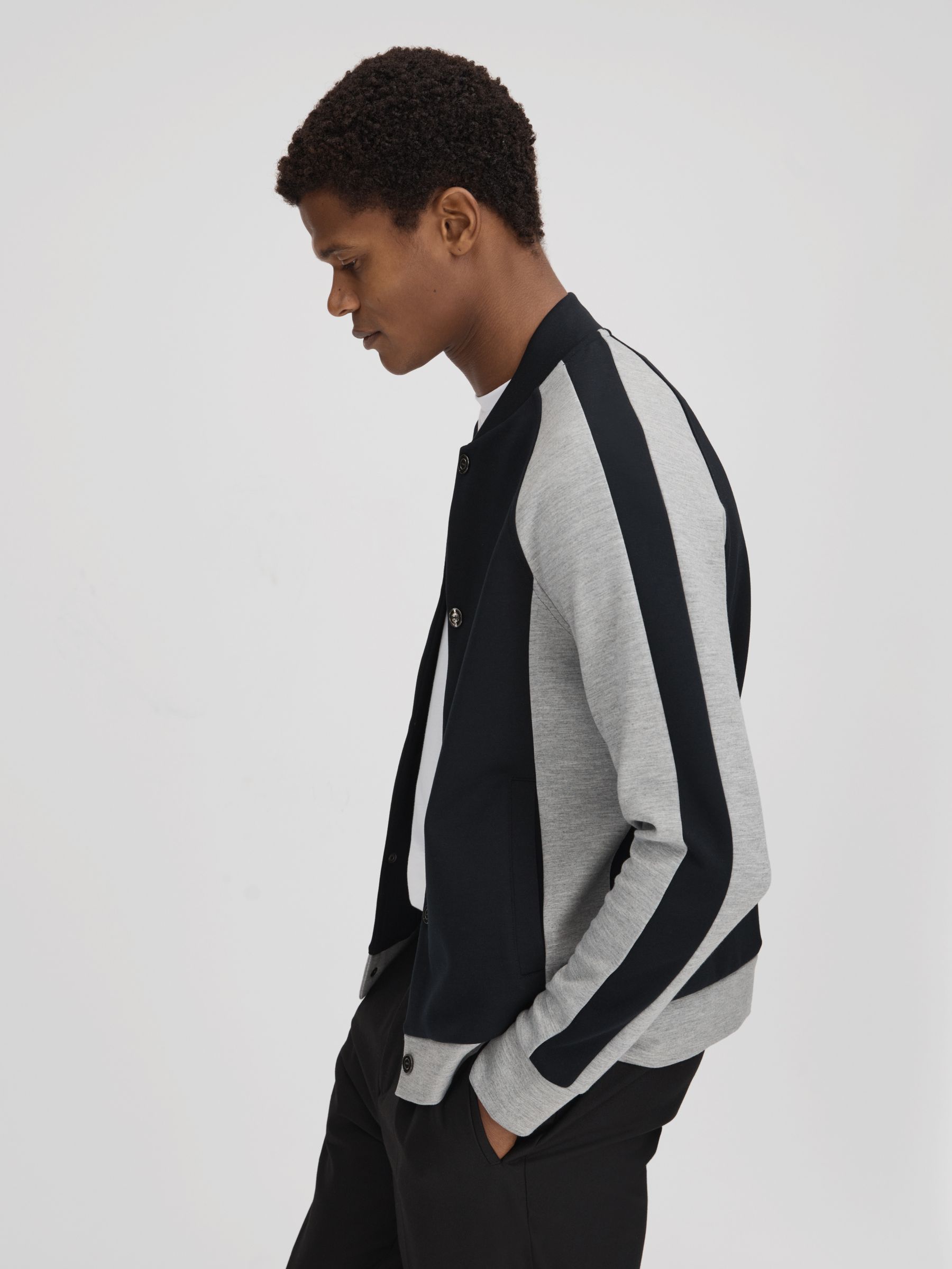 Colourblock Jersey Varsity Jacket in Navy/Grey - Image 1 of 5