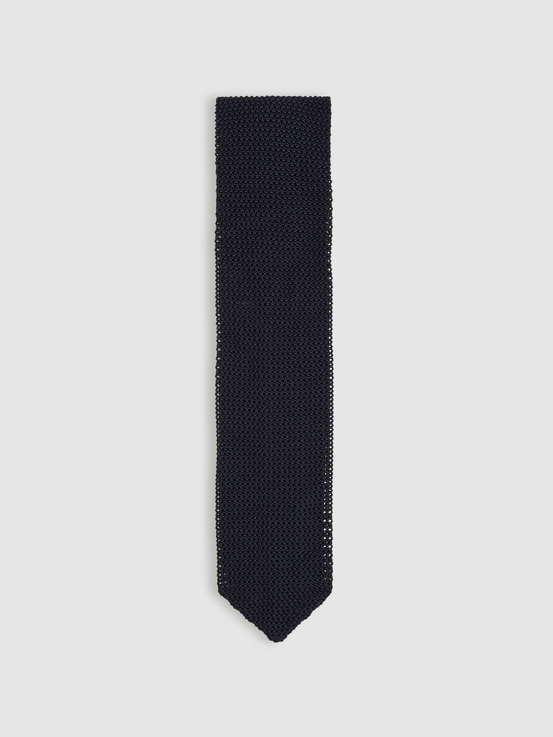 Silk Knitted Tie in Navy - Image 1 of 5