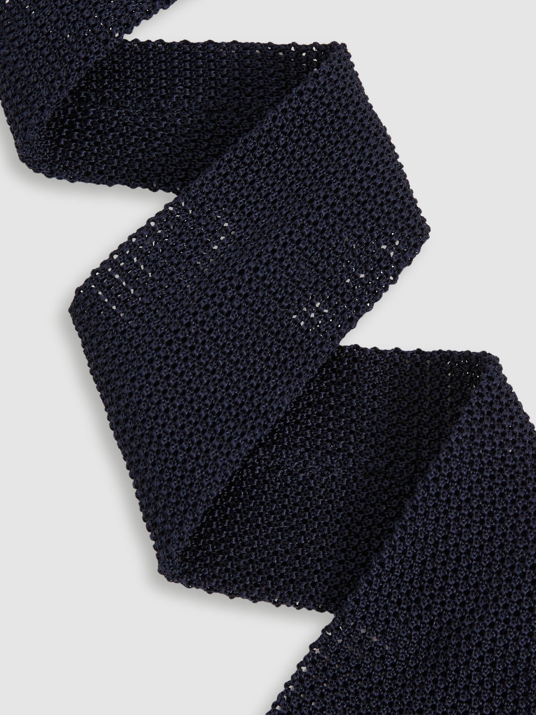 Silk Knitted Tie in Navy - Image 3 of 5