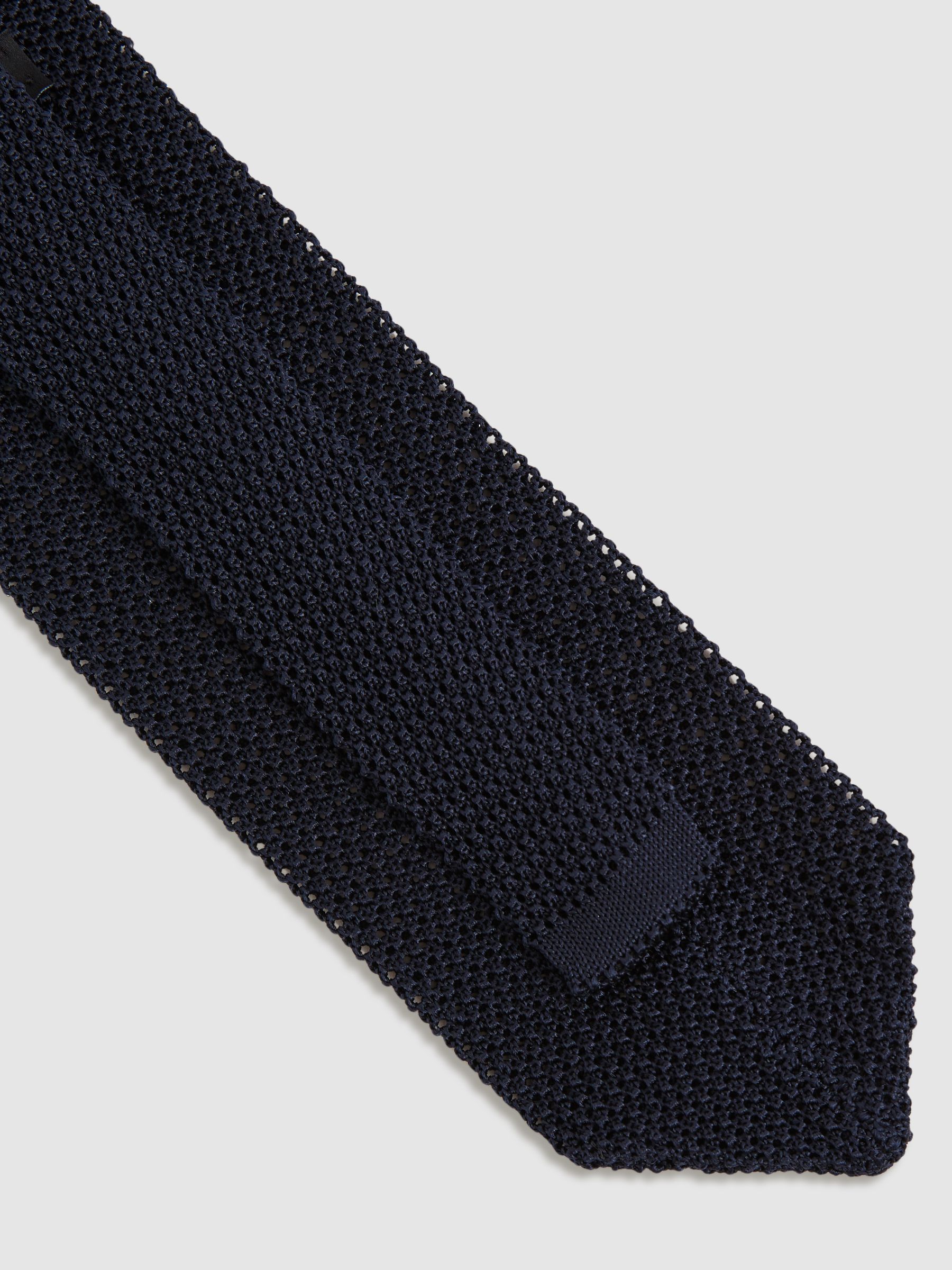 Silk Knitted Tie in Navy - Image 4 of 5