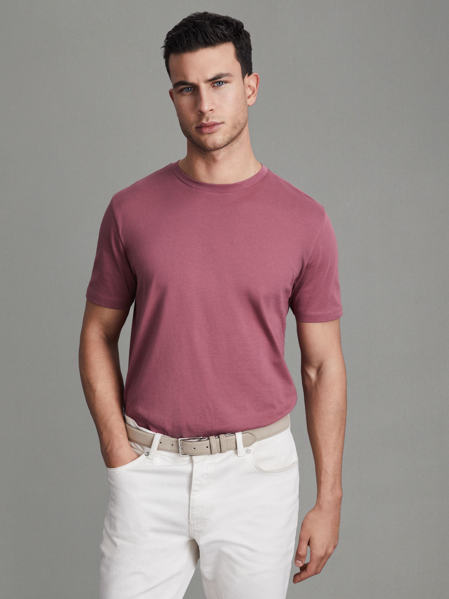 Cotton Crew Neck T-Shirt in Old Rose - Image 1 of 5