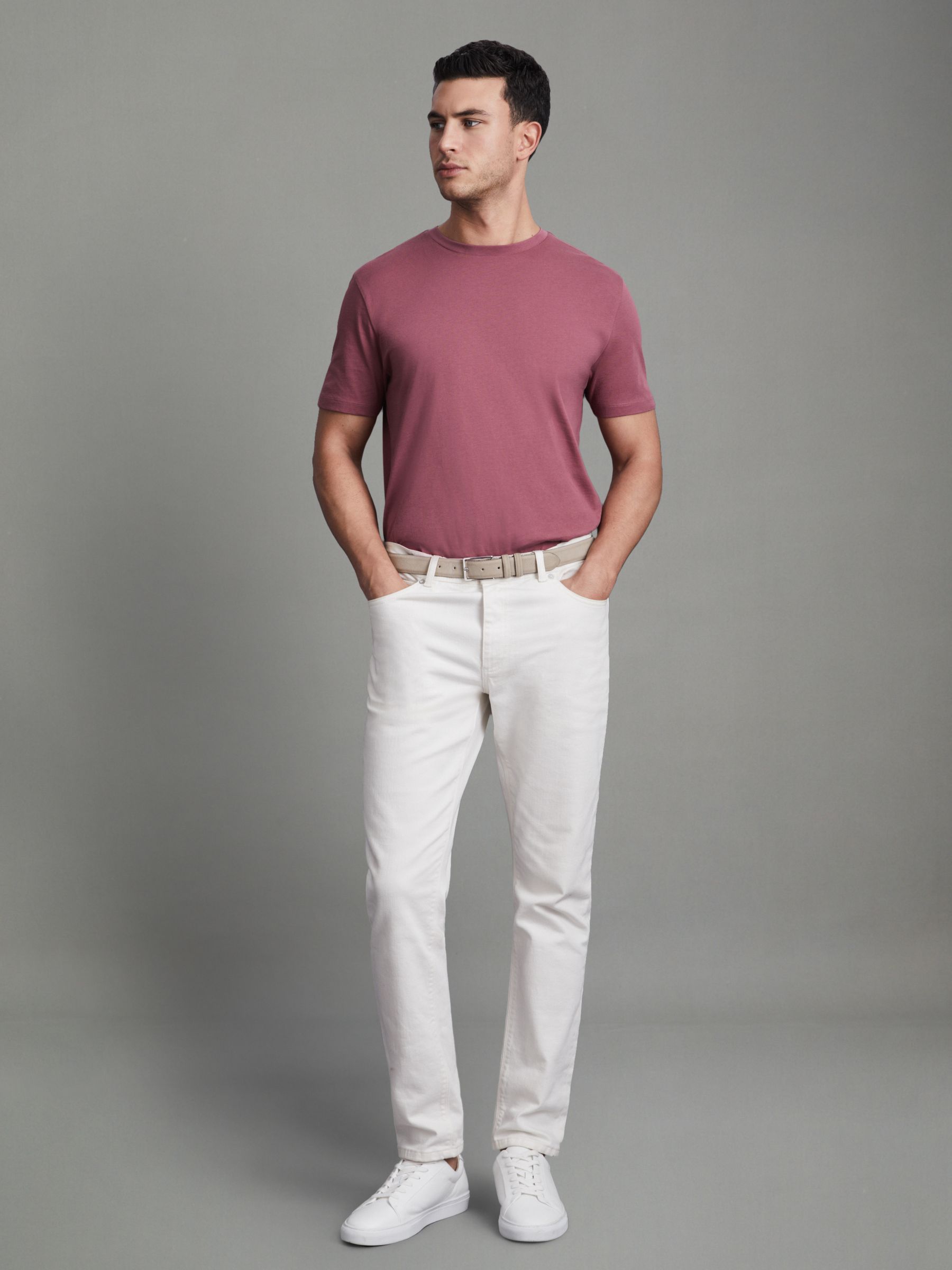 Cotton Crew Neck T-Shirt in Old Rose - Image 3 of 5