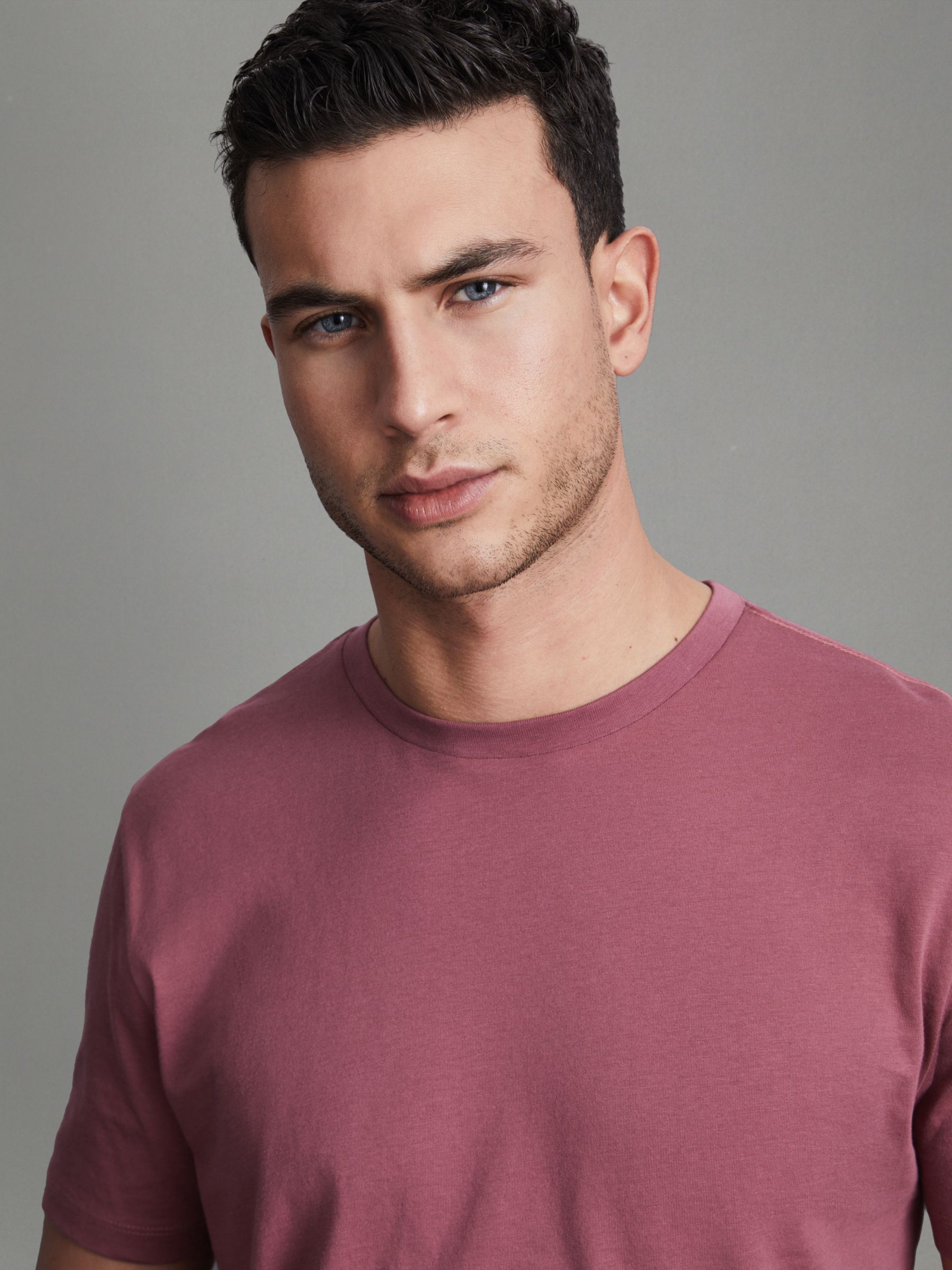 Cotton Crew Neck T-Shirt in Old Rose - Image 4 of 5