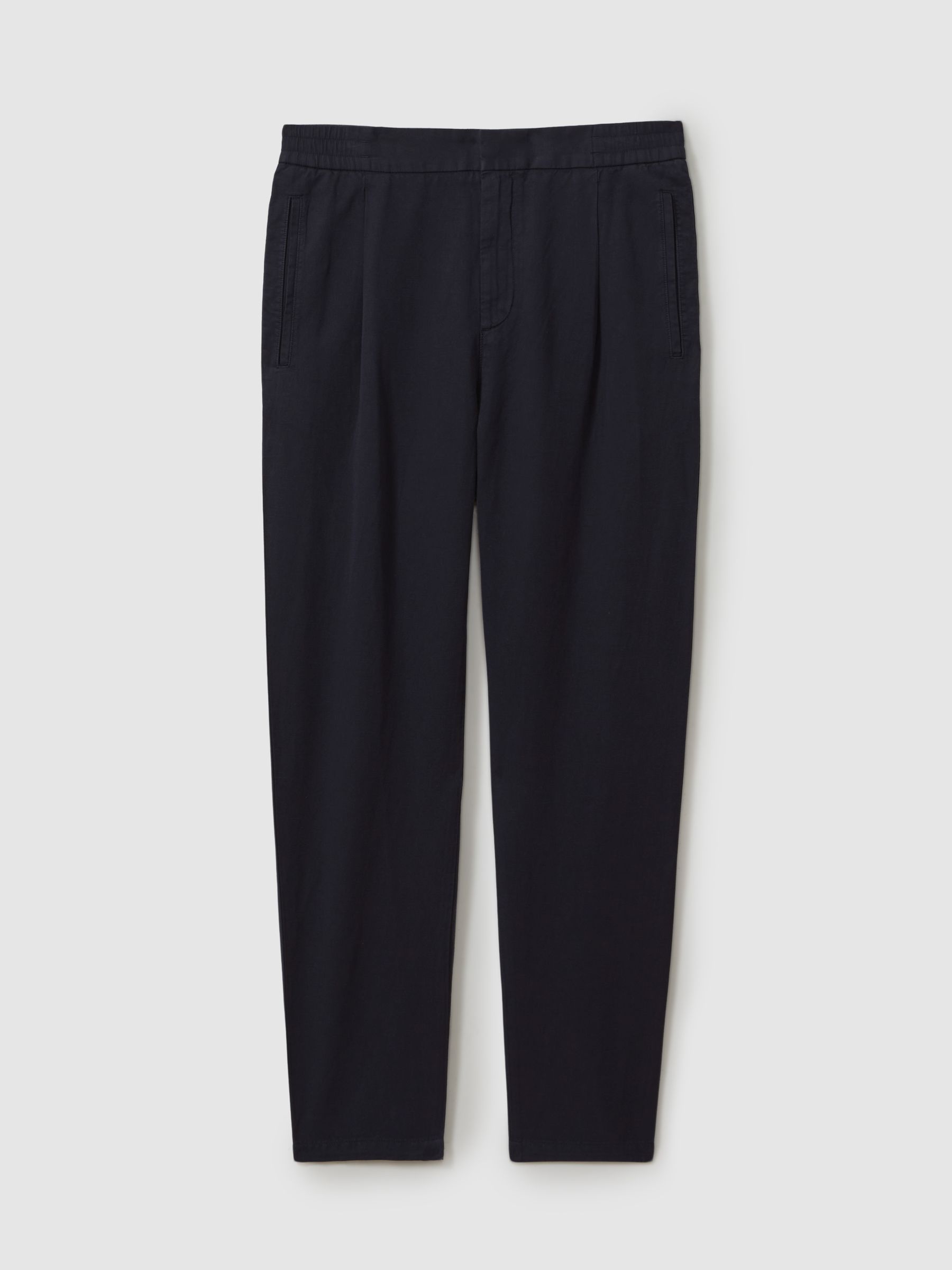 Relaxed Cotton/Linen Blend Elasticated Waist Trousers in Navy - Image 2 of 6
