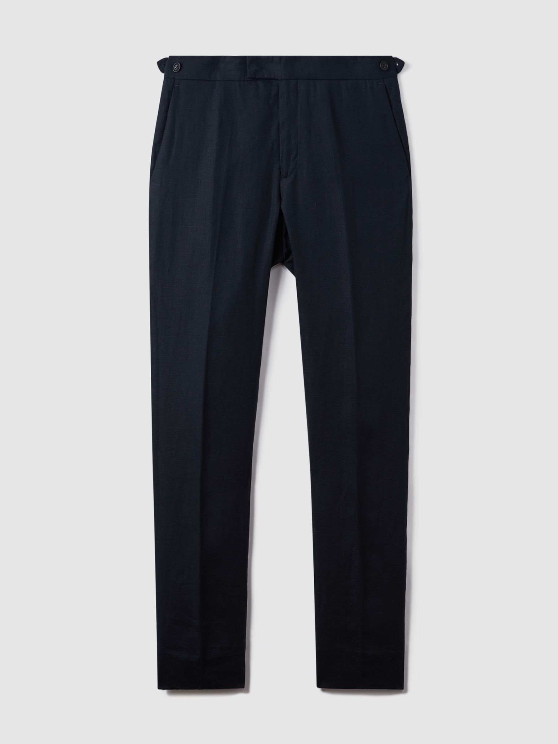 Slim Fit Linen Trousers in Navy - Image 2 of 8
