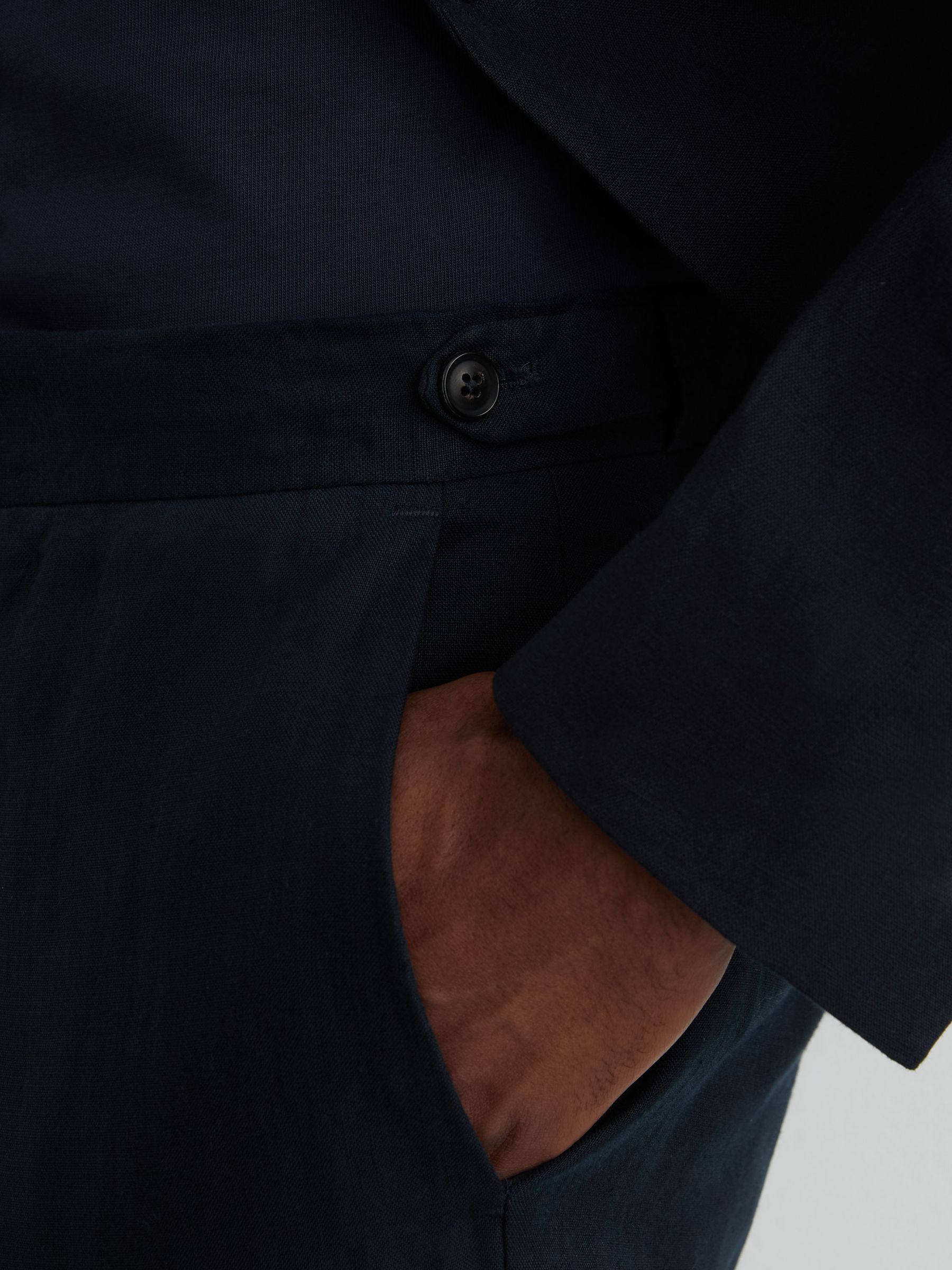 Tailored Fit Linen Trousers in Navy - image 5