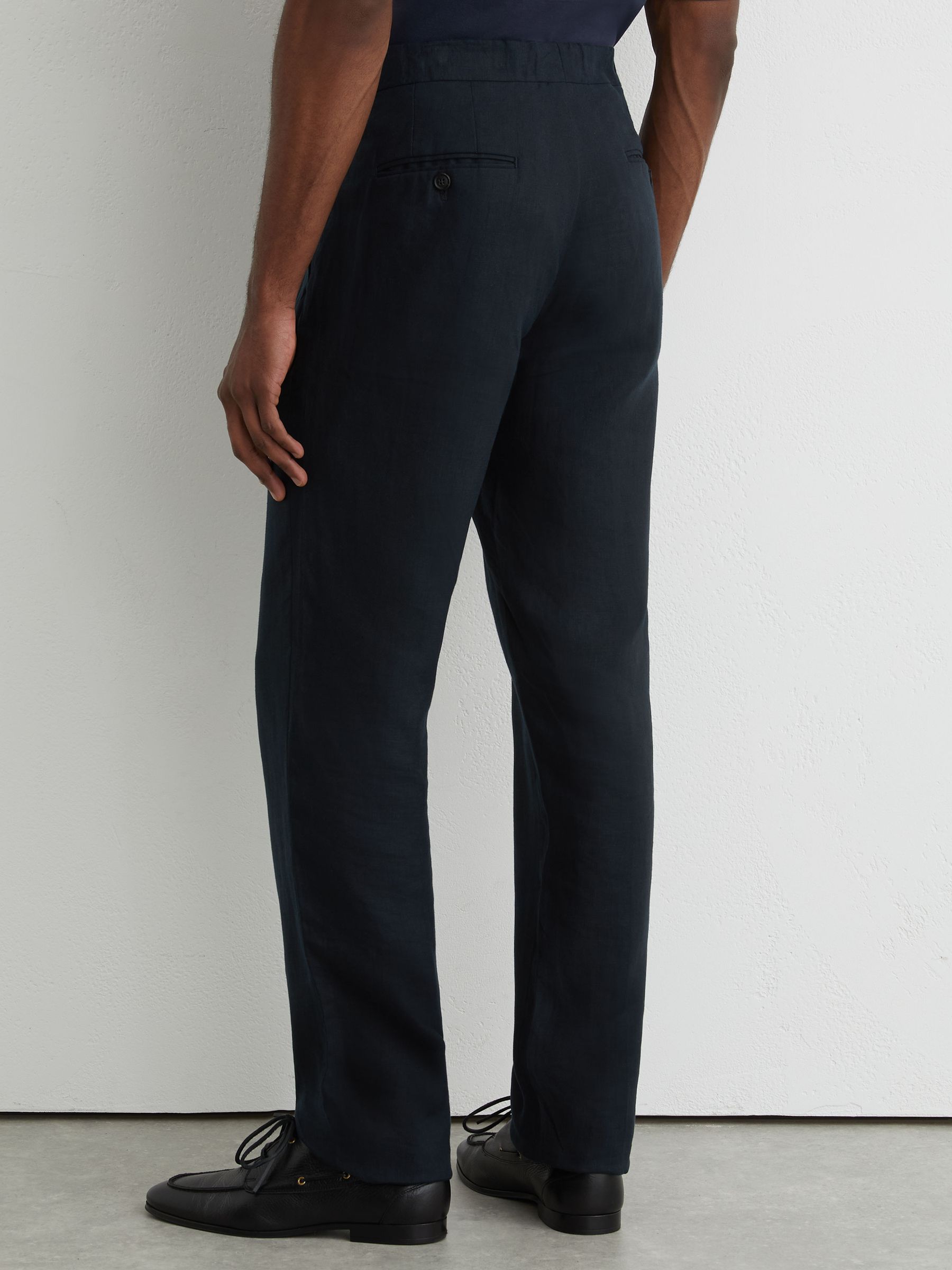 Tailored Fit Linen Trousers in Navy - image 4