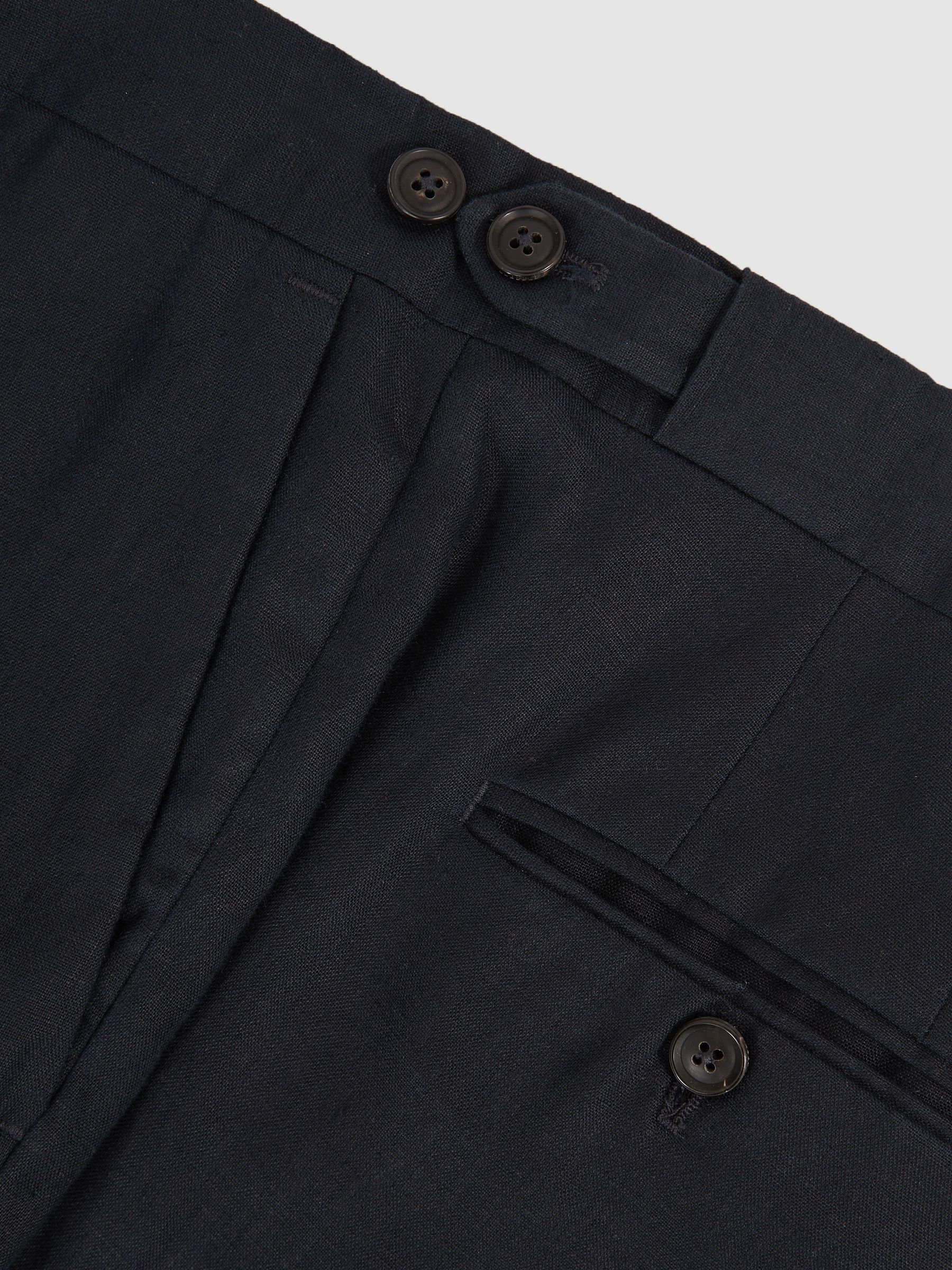Tailored Fit Linen Trousers in Navy - image 3