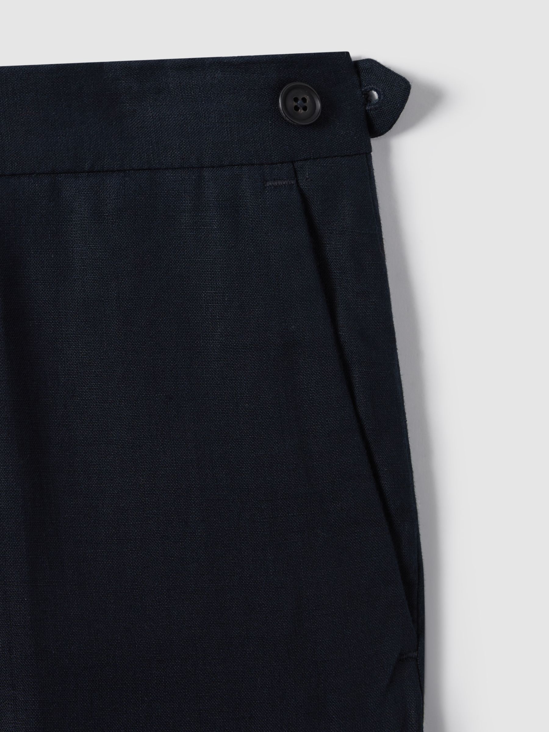 Slim Fit Linen Trousers in Navy - Image 7 of 8