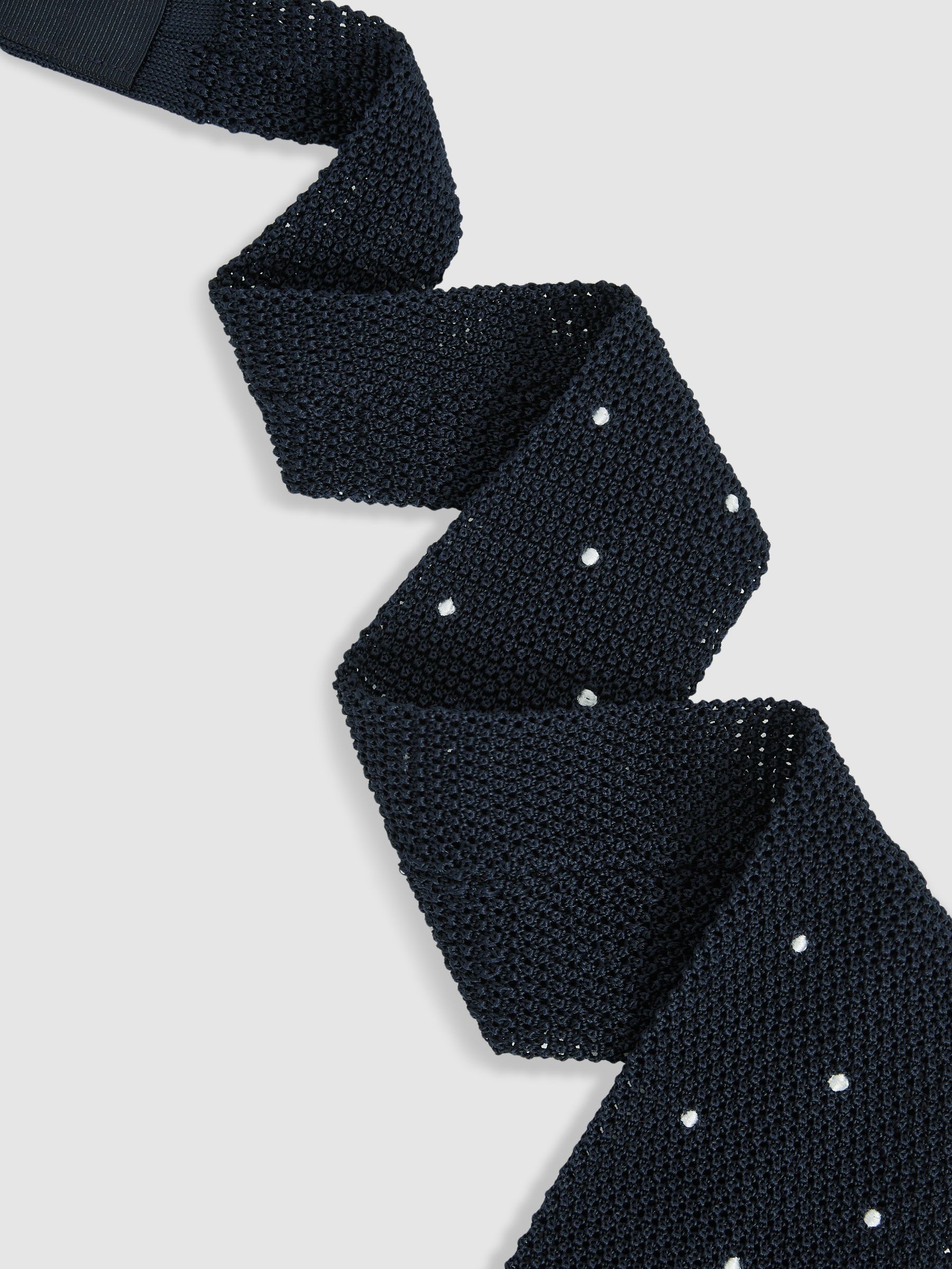 Silk Knitted Pin-Dot Tie in Navy - Image 3 of 5