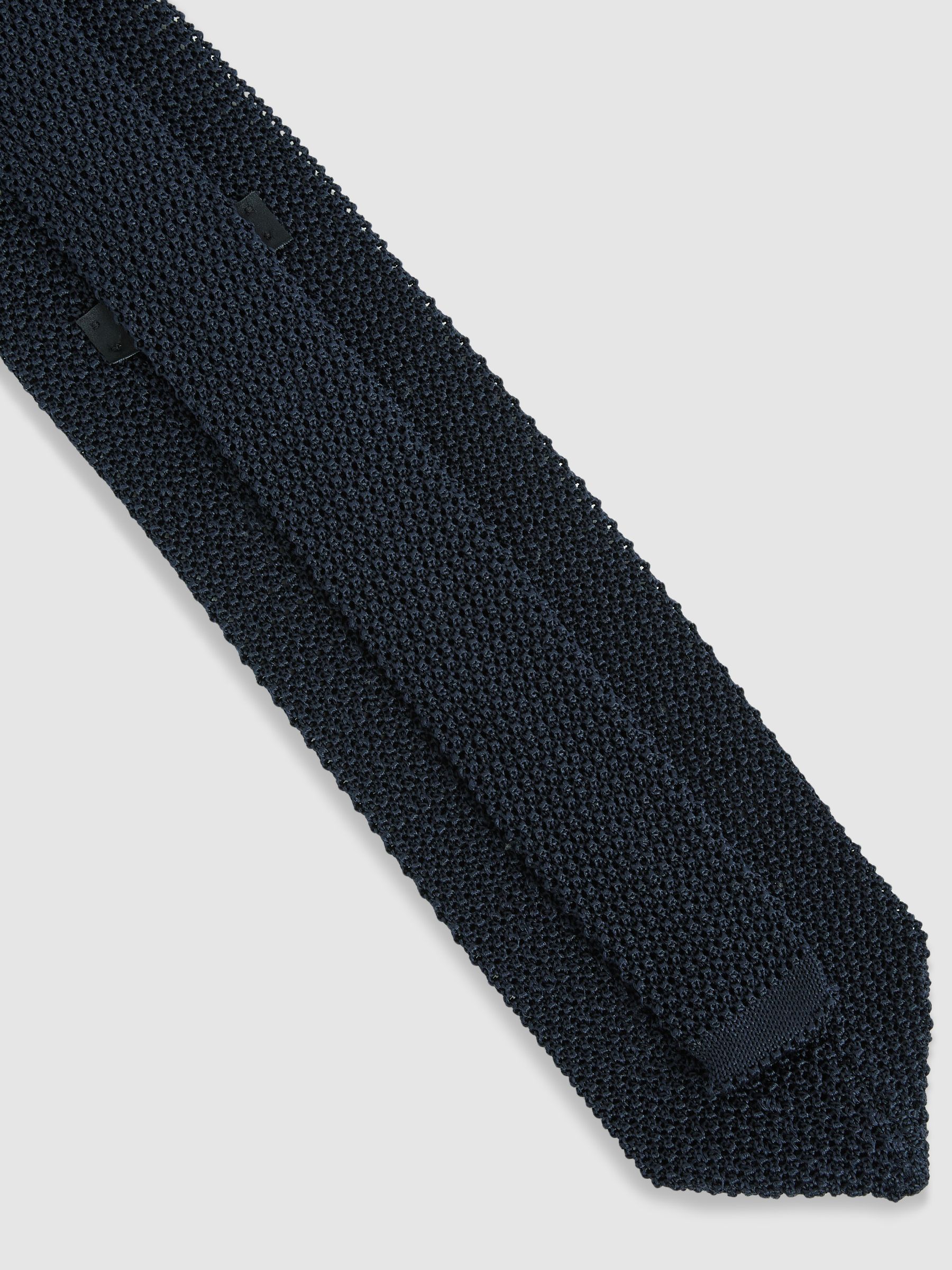 Silk Knitted Pin-Dot Tie in Navy - Image 4 of 5