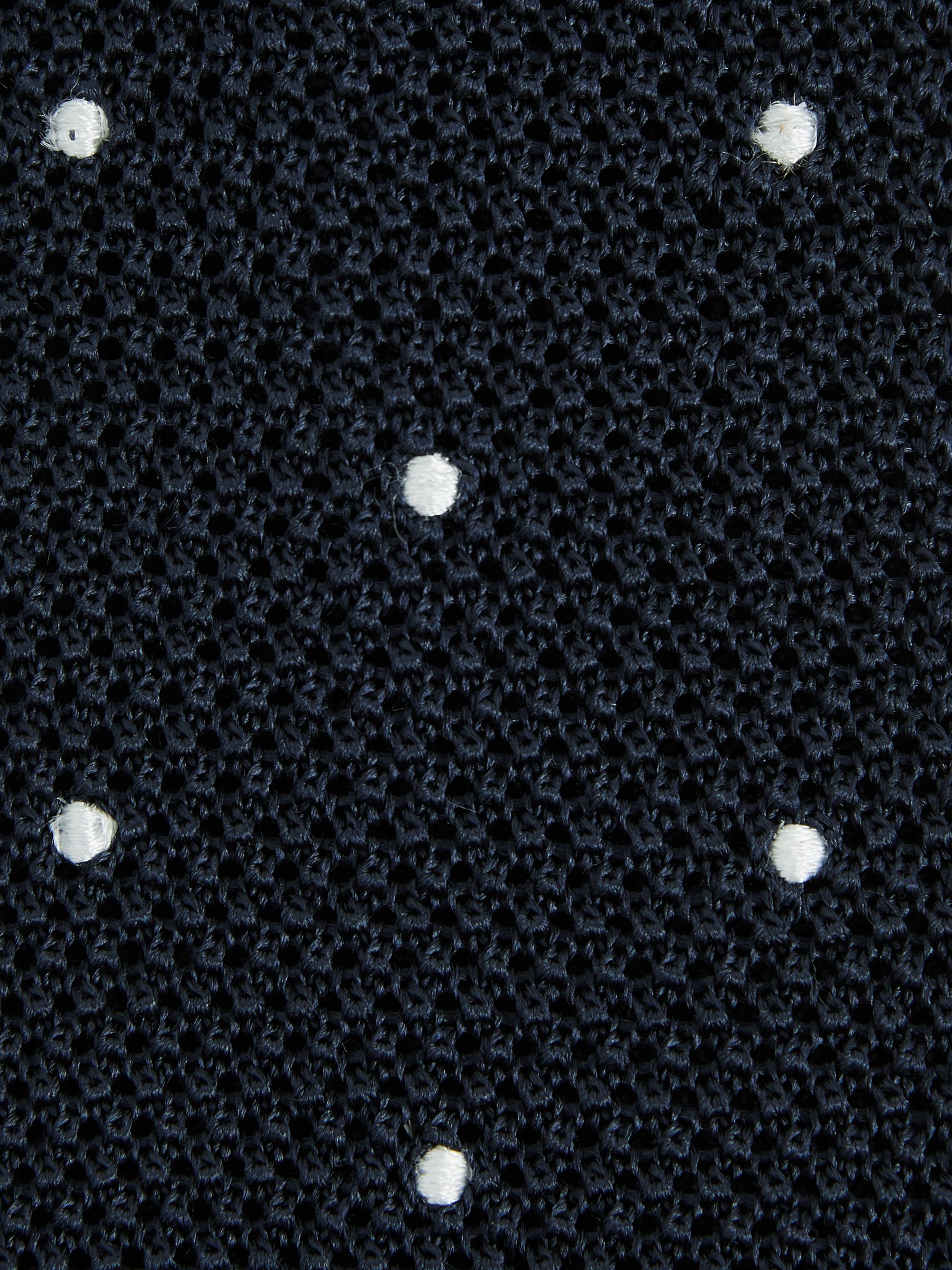 Silk Knitted Pin-Dot Tie in Navy - Image 5 of 5
