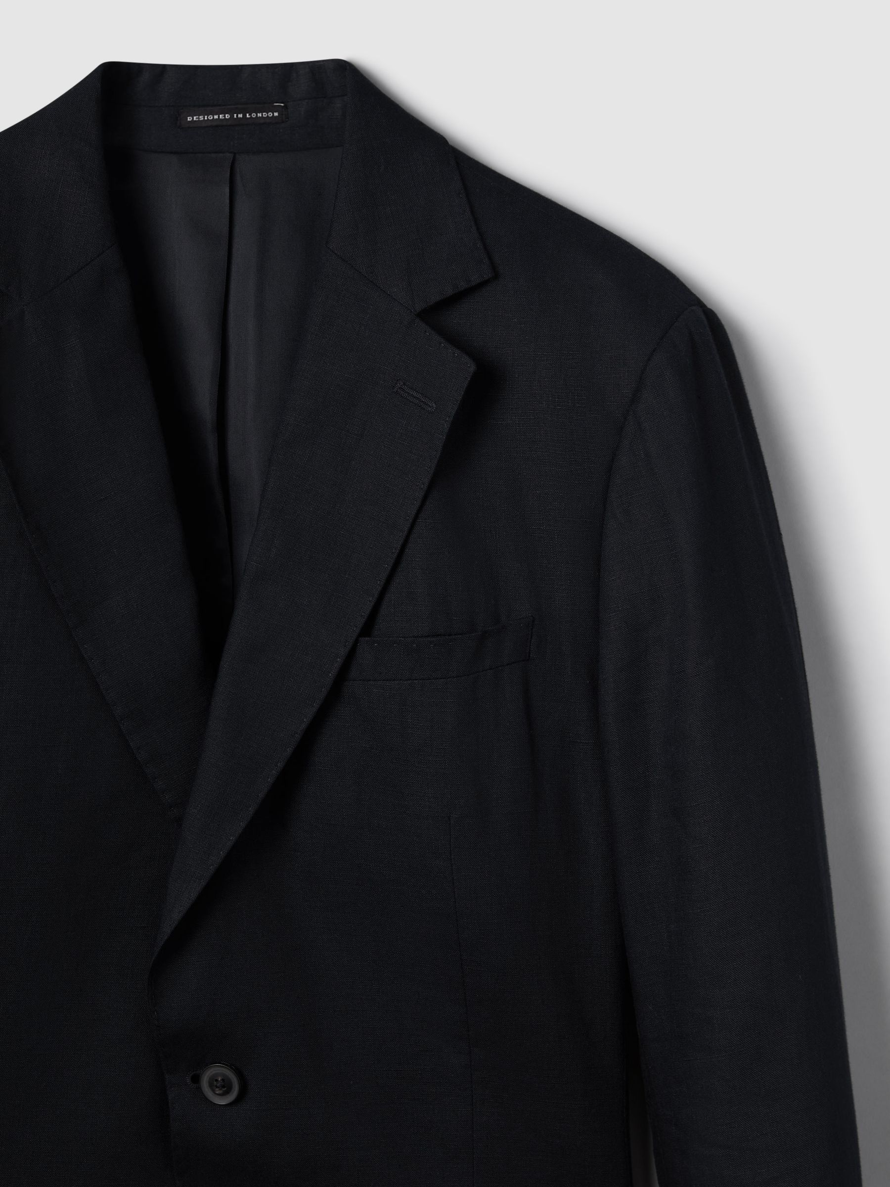 Tailored Fit Single Breasted Linen Blazer in Navy - image 5