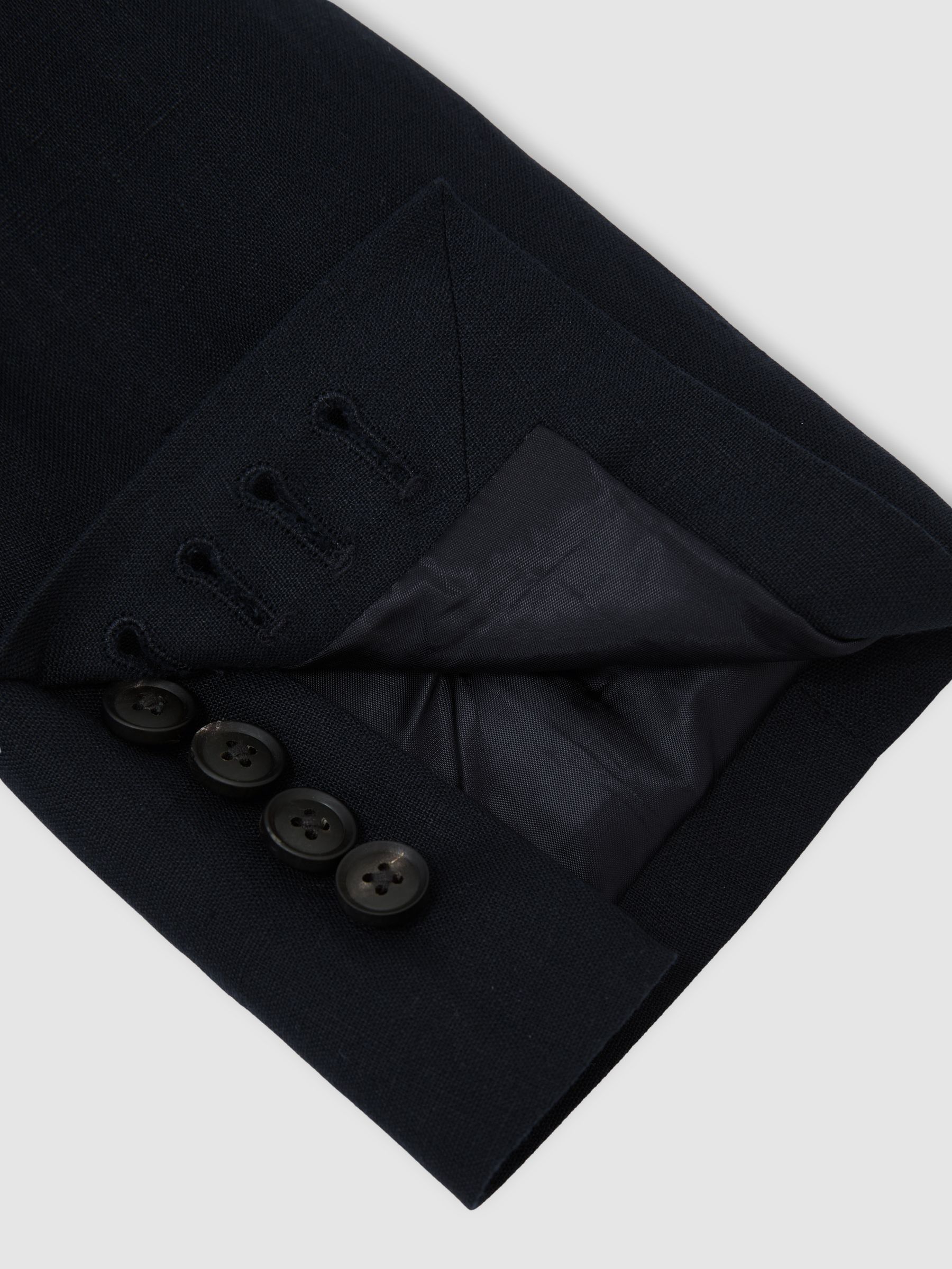 Tailored Fit Single Breasted Linen Blazer in Navy - image 3