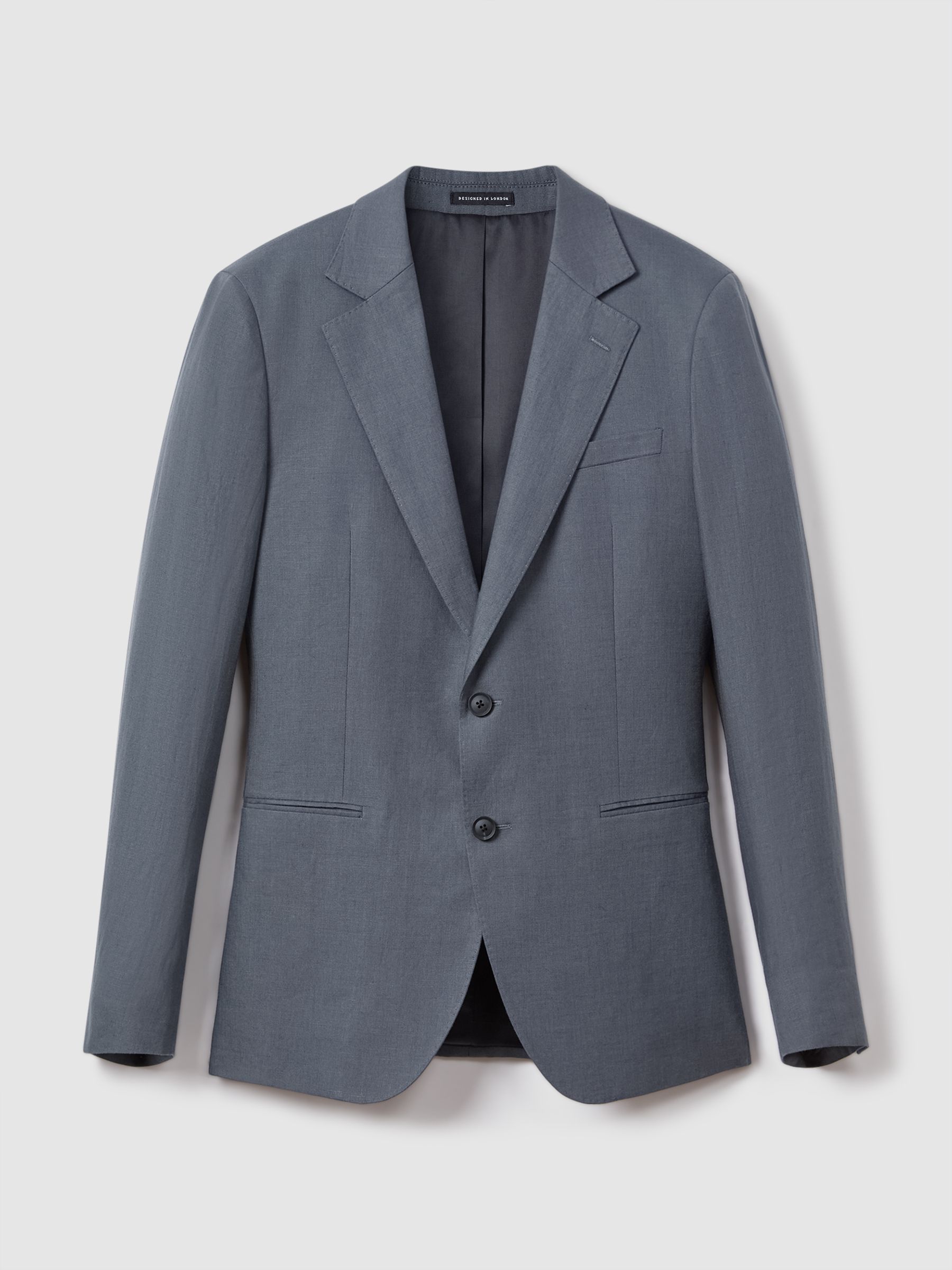 Single-Breasted Linen Suit Blazer Slim Fit in Airforce Blue - Image 2 of 7