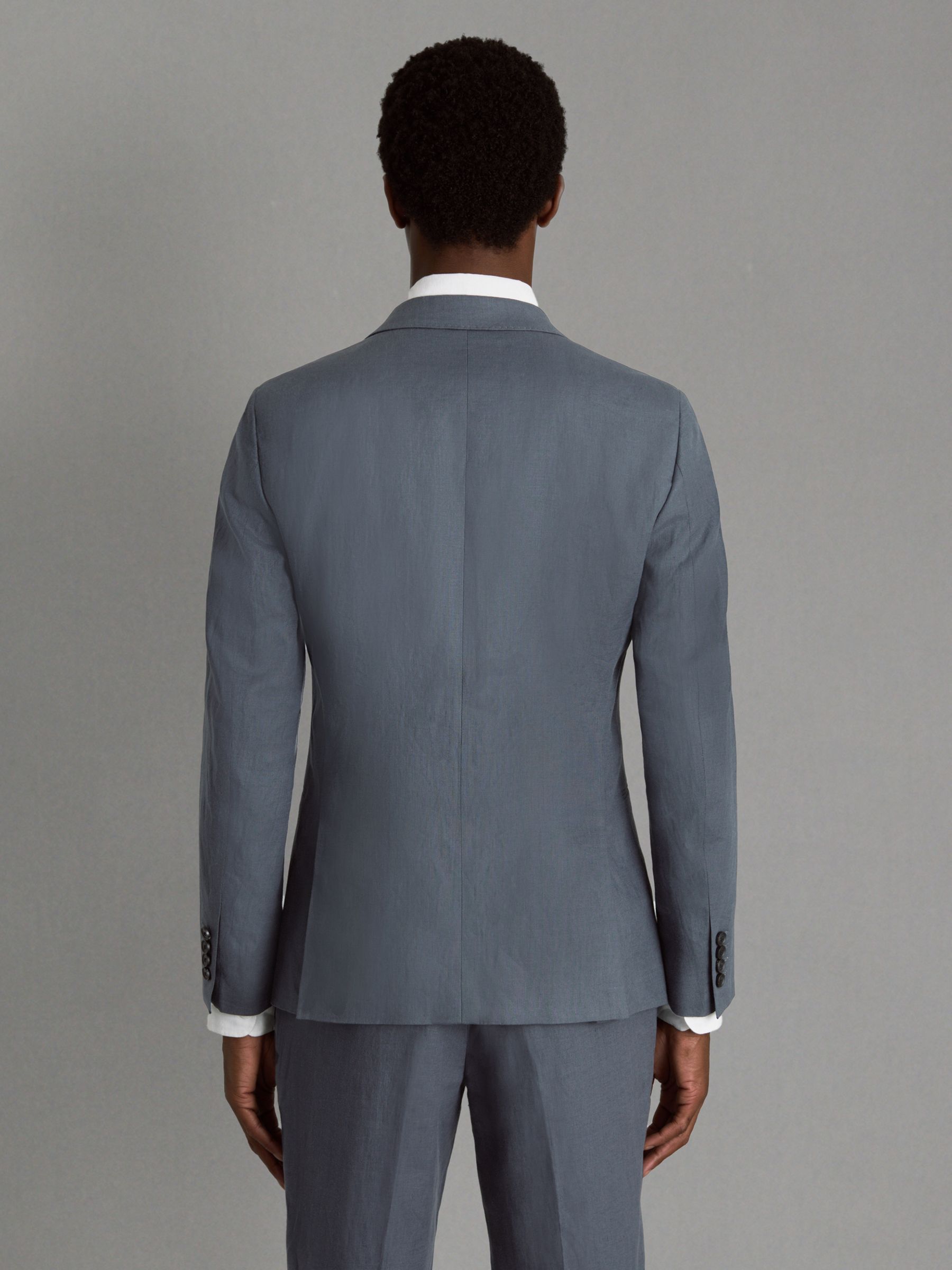 Single-Breasted Linen Suit Blazer Slim Fit in Airforce Blue - Image 5 of 7
