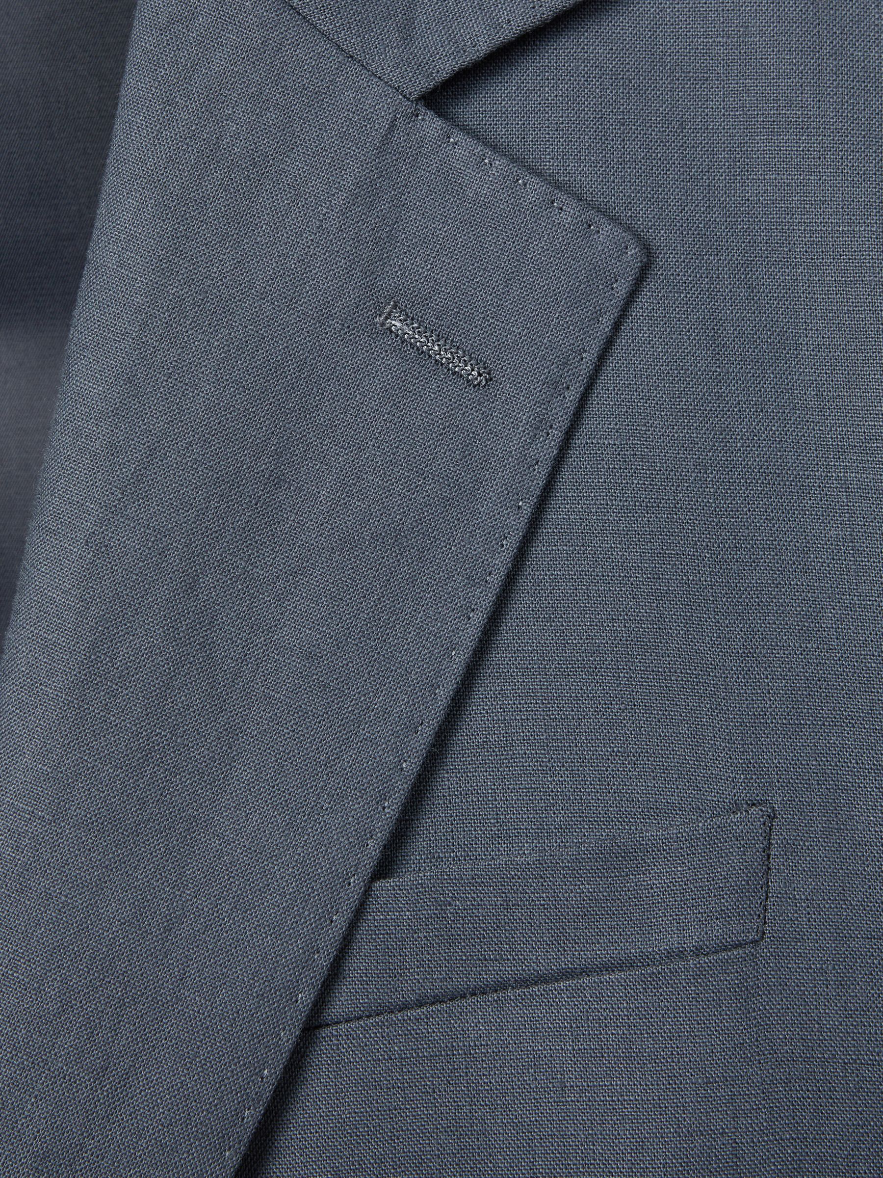 Single-Breasted Linen Suit Blazer Slim Fit in Airforce Blue - Image 7 of 7