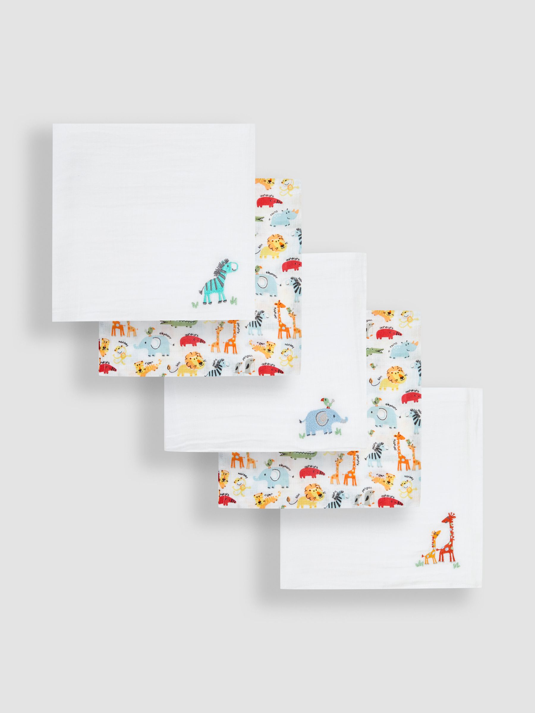 Bright Jungle 5-Pack Embroidered Muslin Squares - Image 2 of 3