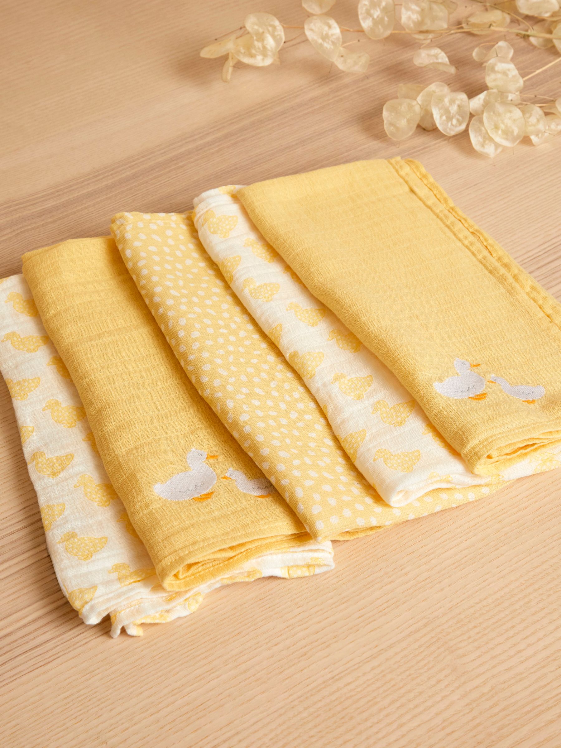 Yellow Duck 5-Pack Embroidered Muslin Squares - Image 1 of 4