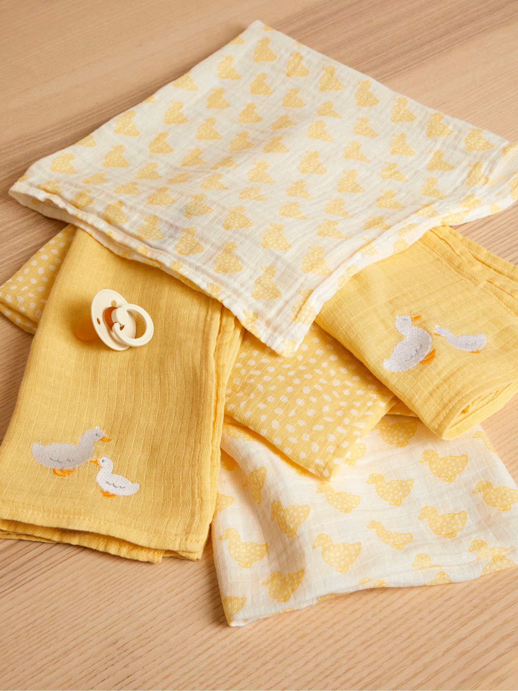 Yellow Duck 5-Pack Embroidered Muslin Squares - Image 2 of 4