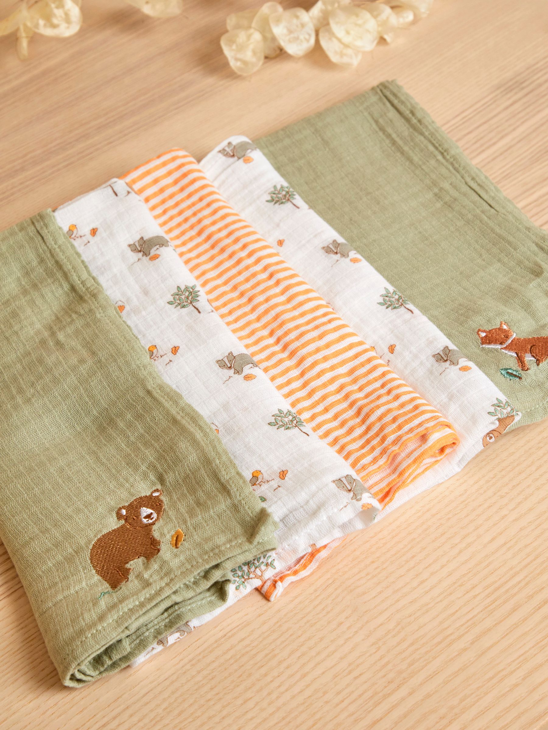 Woodland 5-Pack Embroidered Muslin Squares - Image 1 of 3