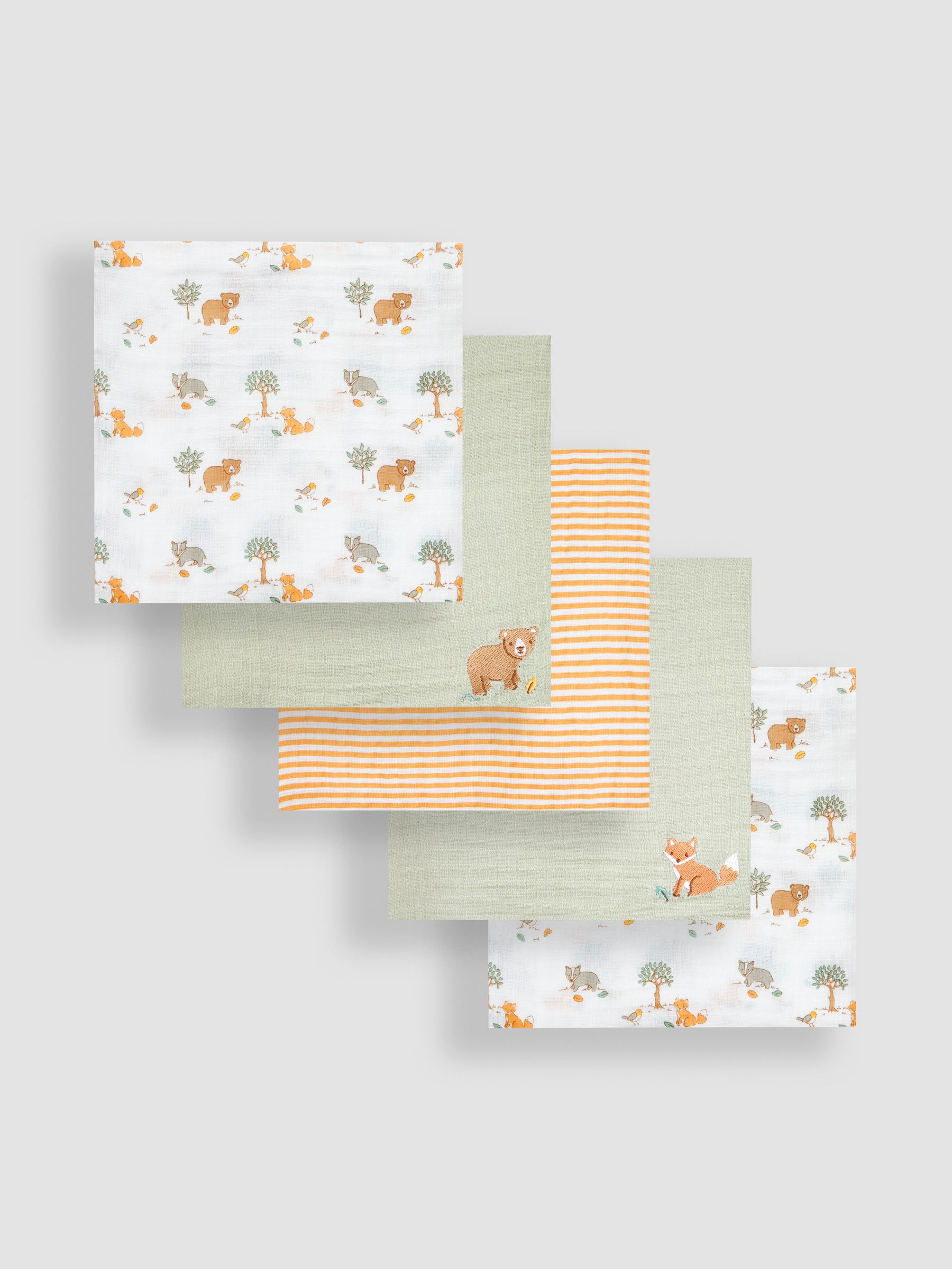 Woodland 5-Pack Embroidered Muslin Squares - Image 2 of 3