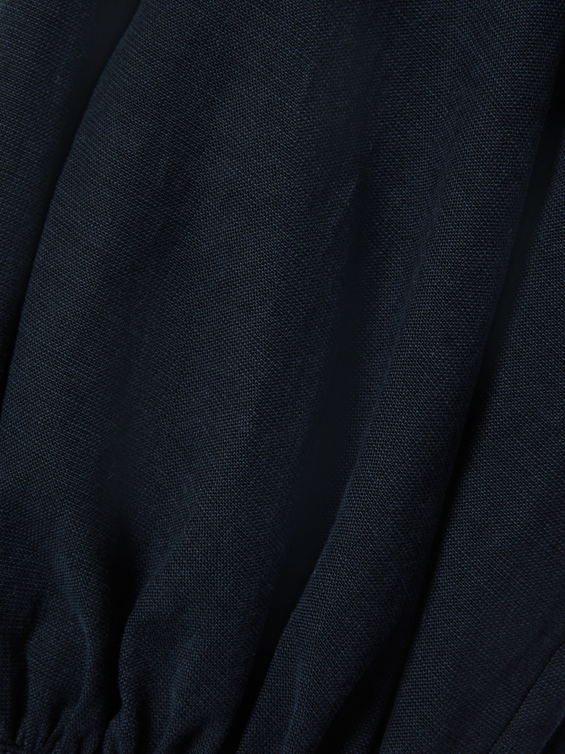 Cropped Blouson Sleeve Top With Linen in Navy - Image 7 of 7