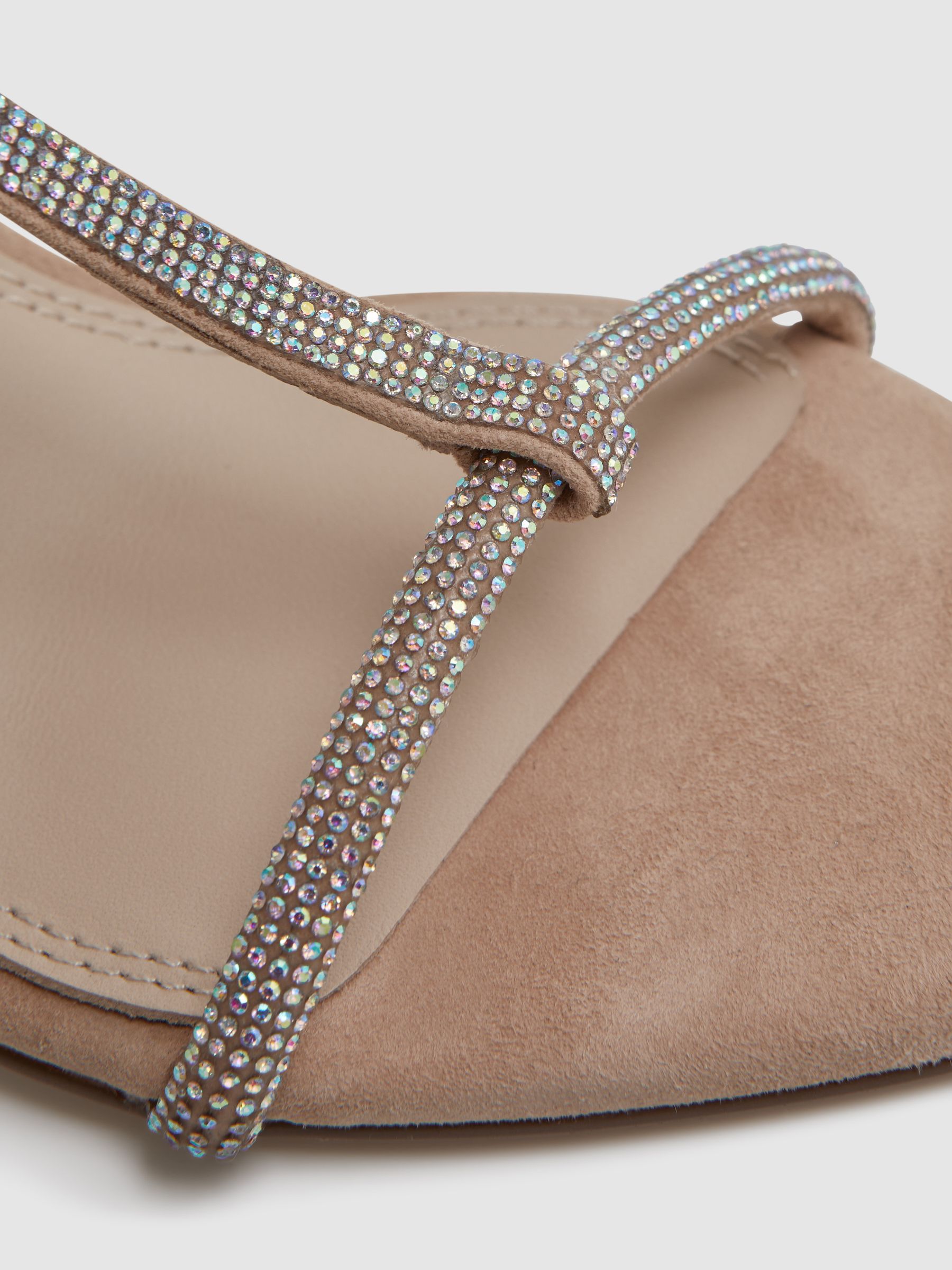 Embellished Suede Heeled Sandals in Nude - Image 5 of 5