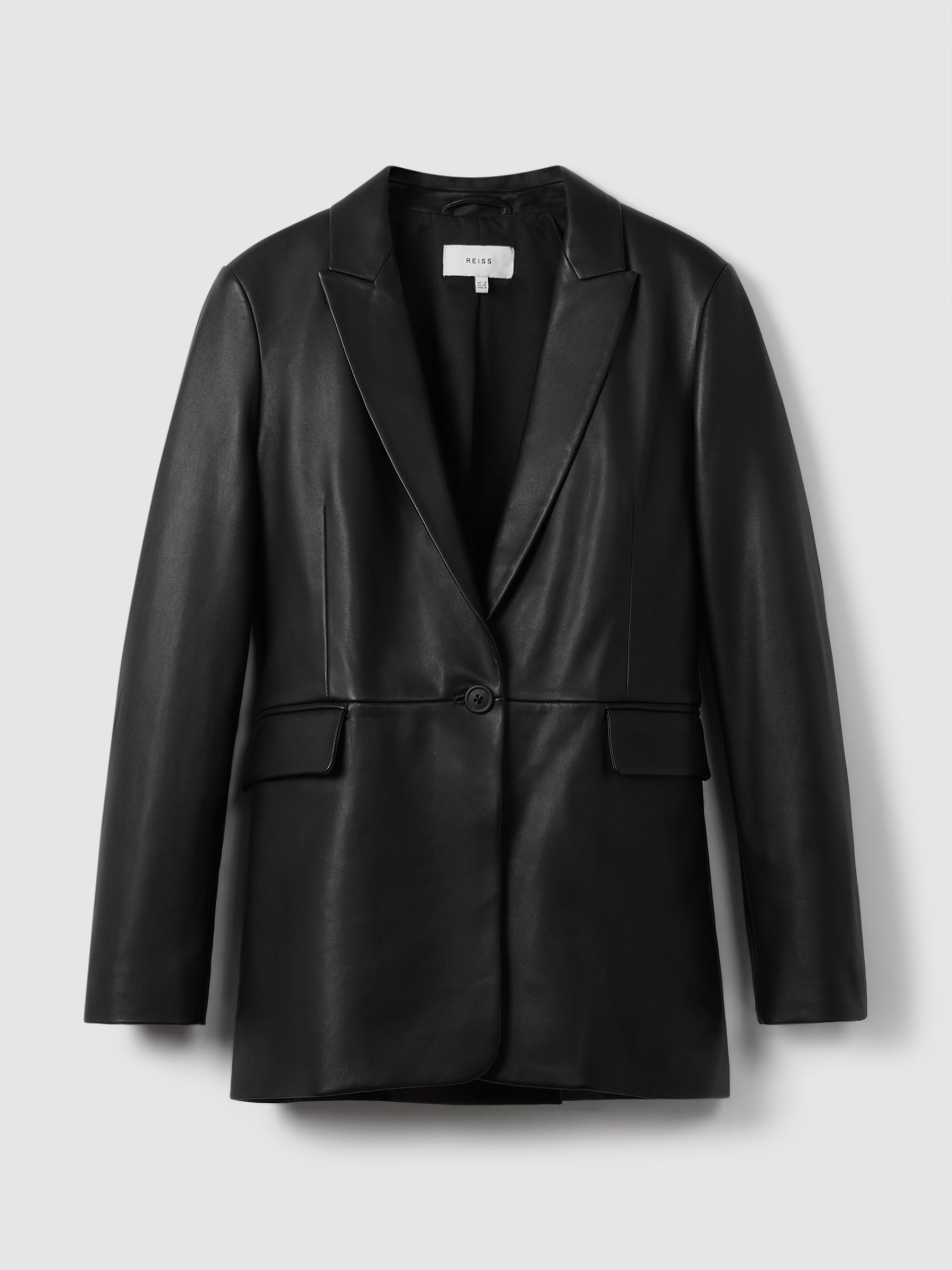 Leather Single Breasted Blazer in Black - Image 2 of 6