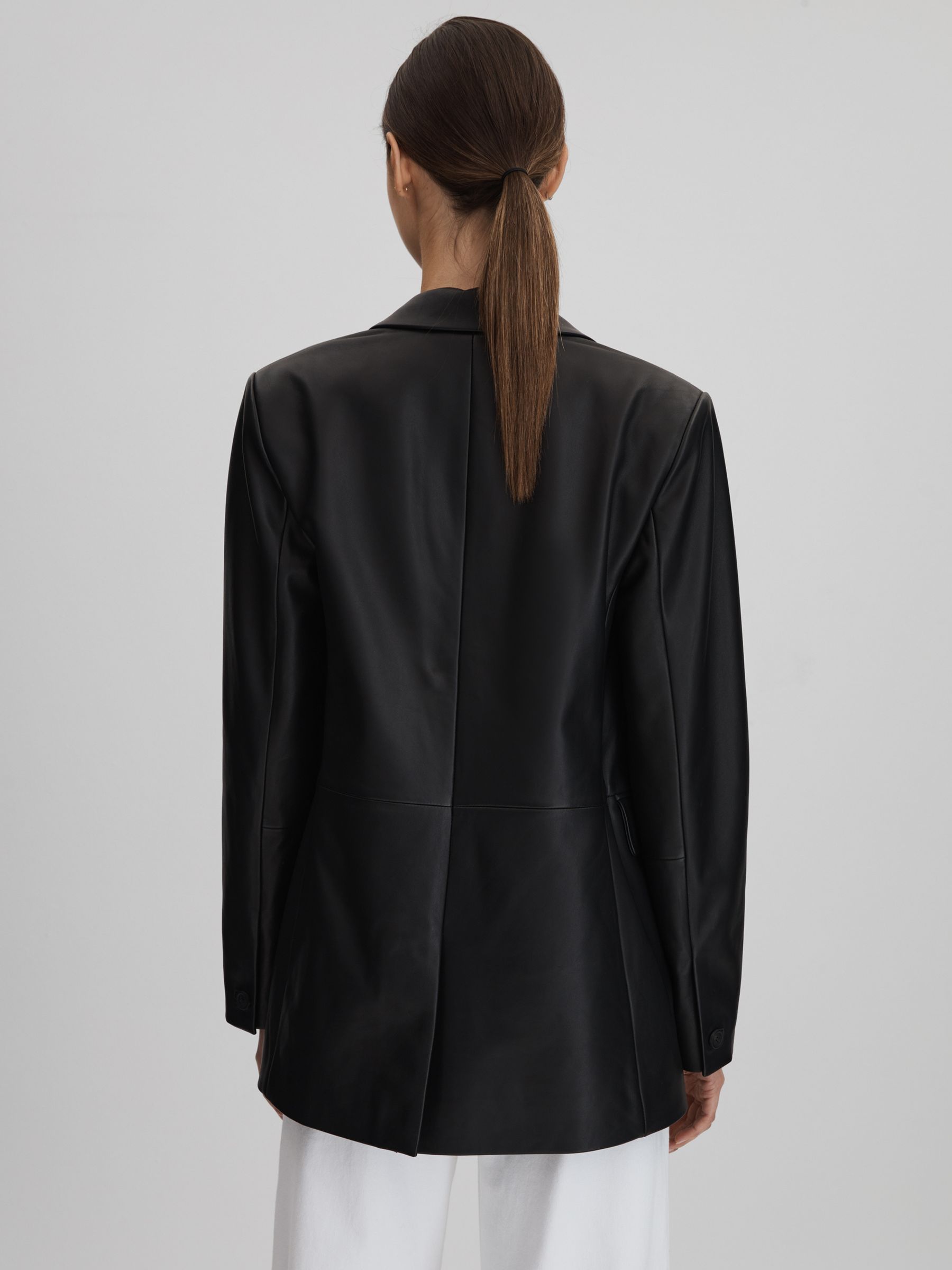 Leather Single Breasted Blazer in Black - Image 5 of 6