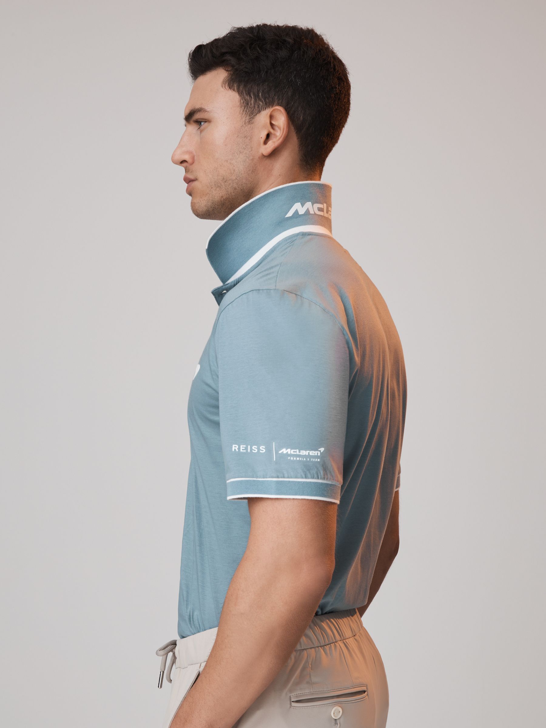 McLaren F1 Mercerised Cotton Polo Shirt in Sage - Image 6 of 8