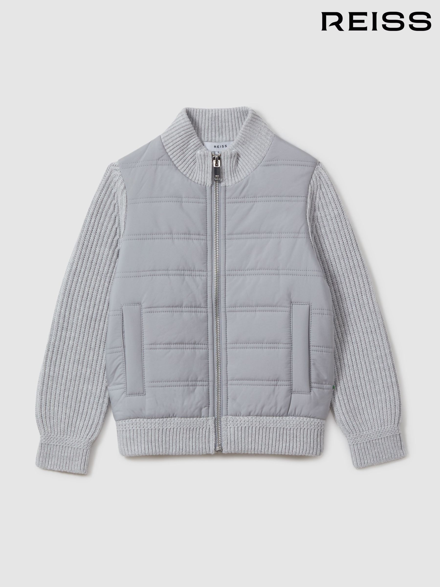 13-14 yrs Hybrid Zip Through Quilted Jacket in Soft Grey Melange - Image 10 of 10