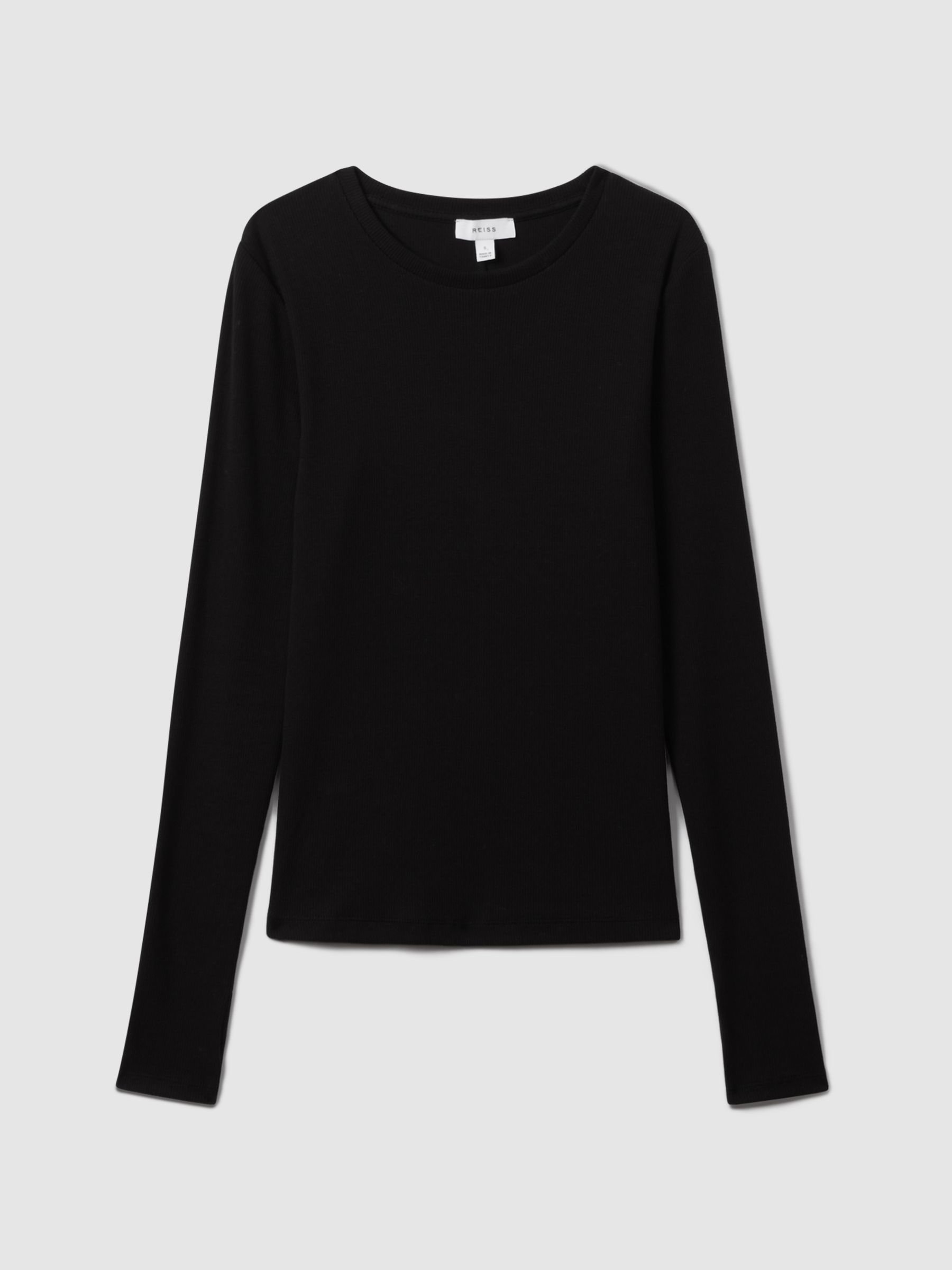 Cotton Blend Crew Neck Top in Black - Image 2 of 6