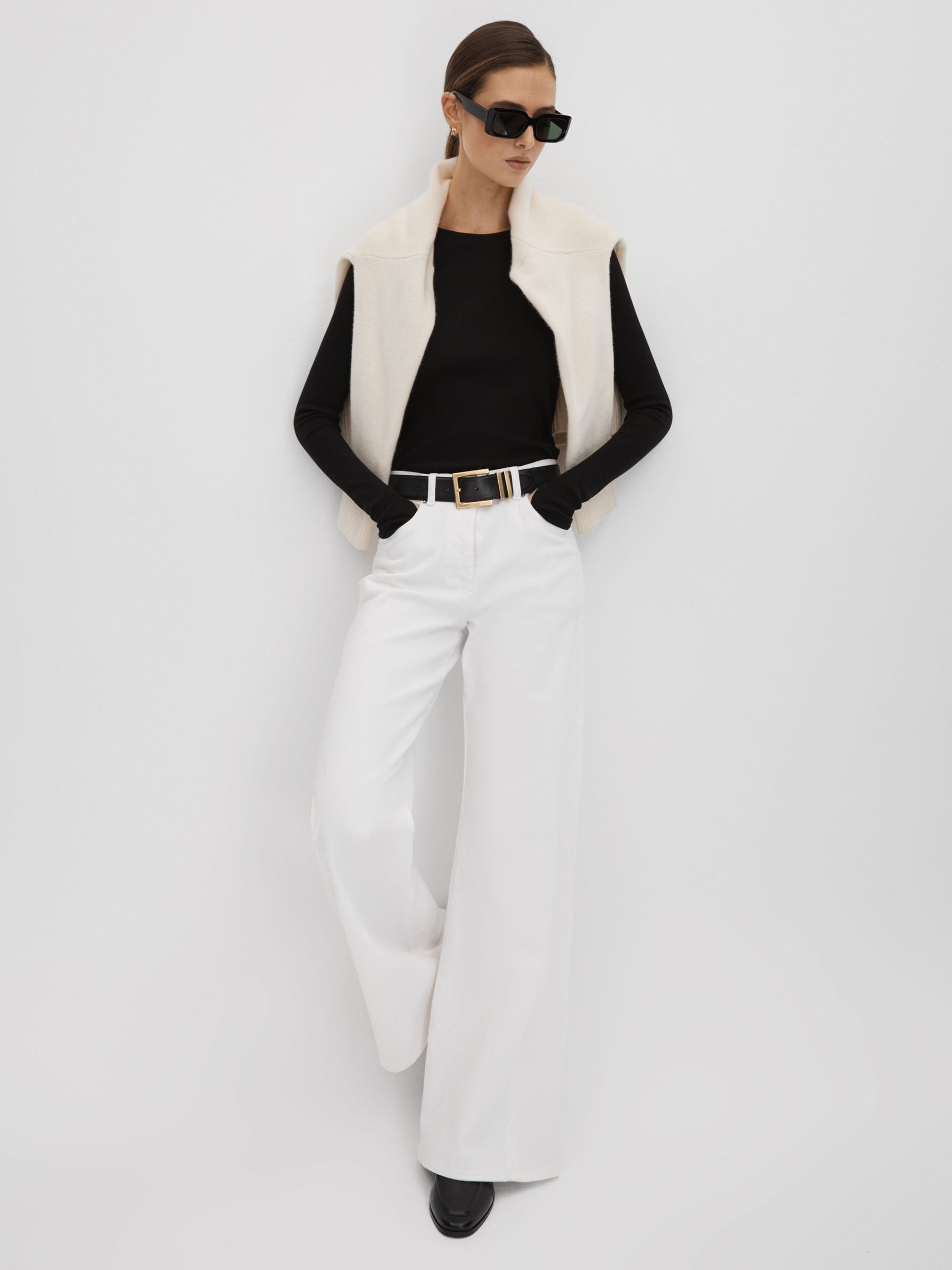 Cotton Blend Crew Neck Top in Black - Image 3 of 6