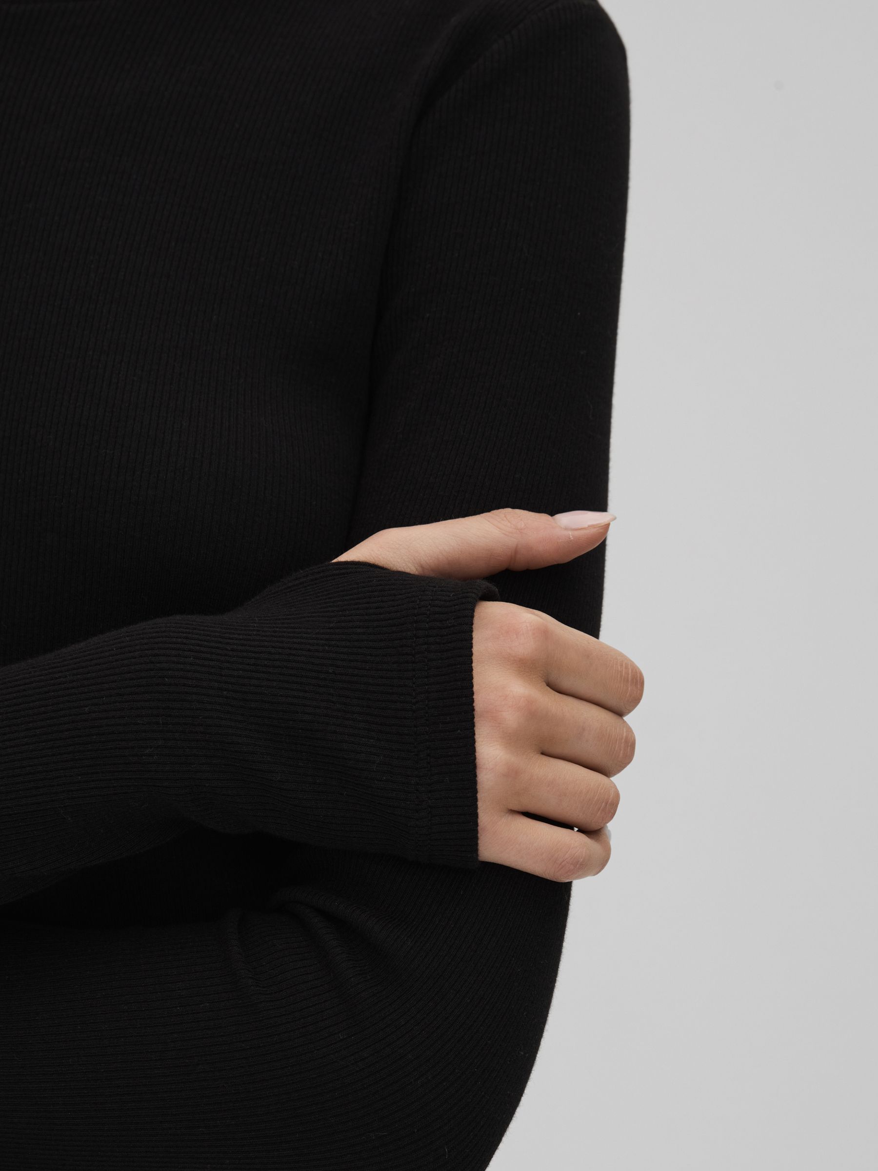 Cotton Blend Crew Neck Top in Black - Image 4 of 6