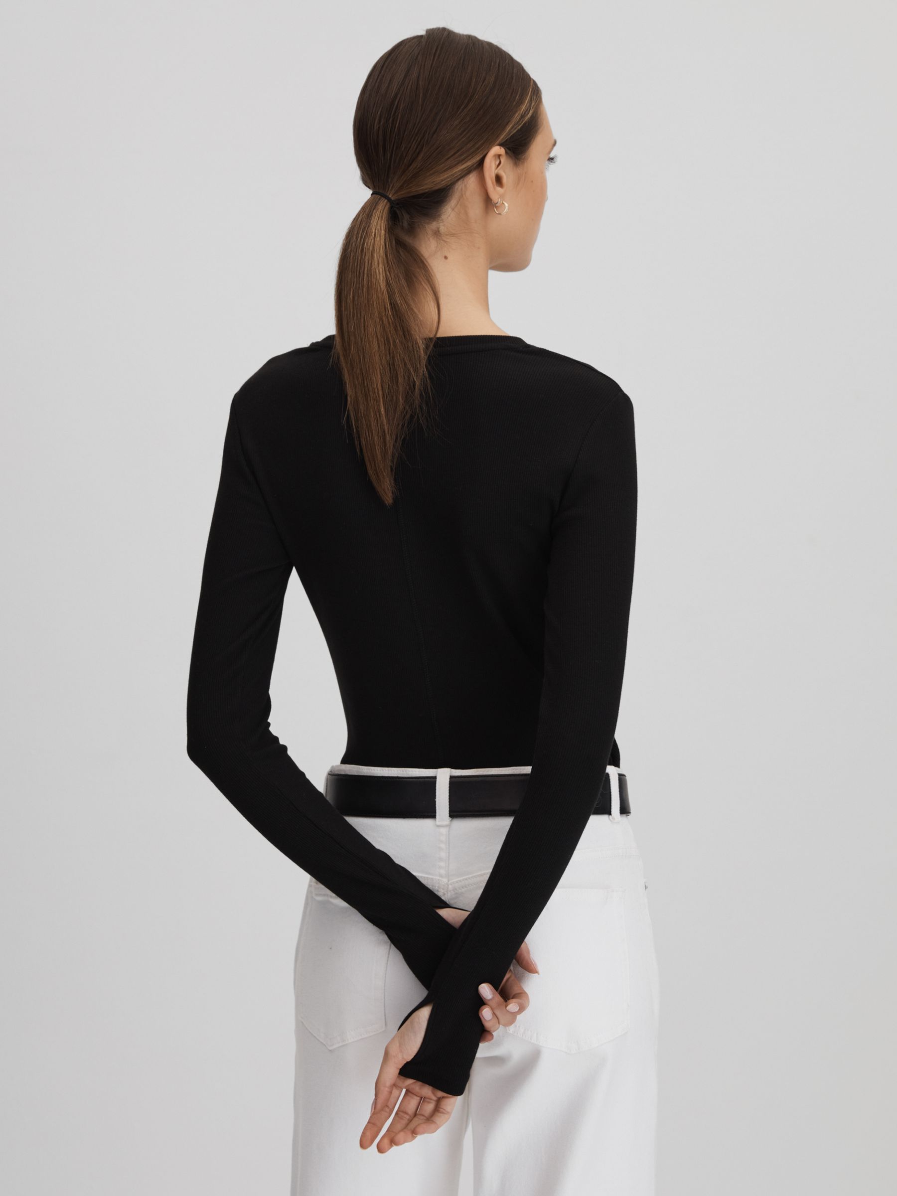 Cotton Blend Crew Neck Top in Black - Image 5 of 6