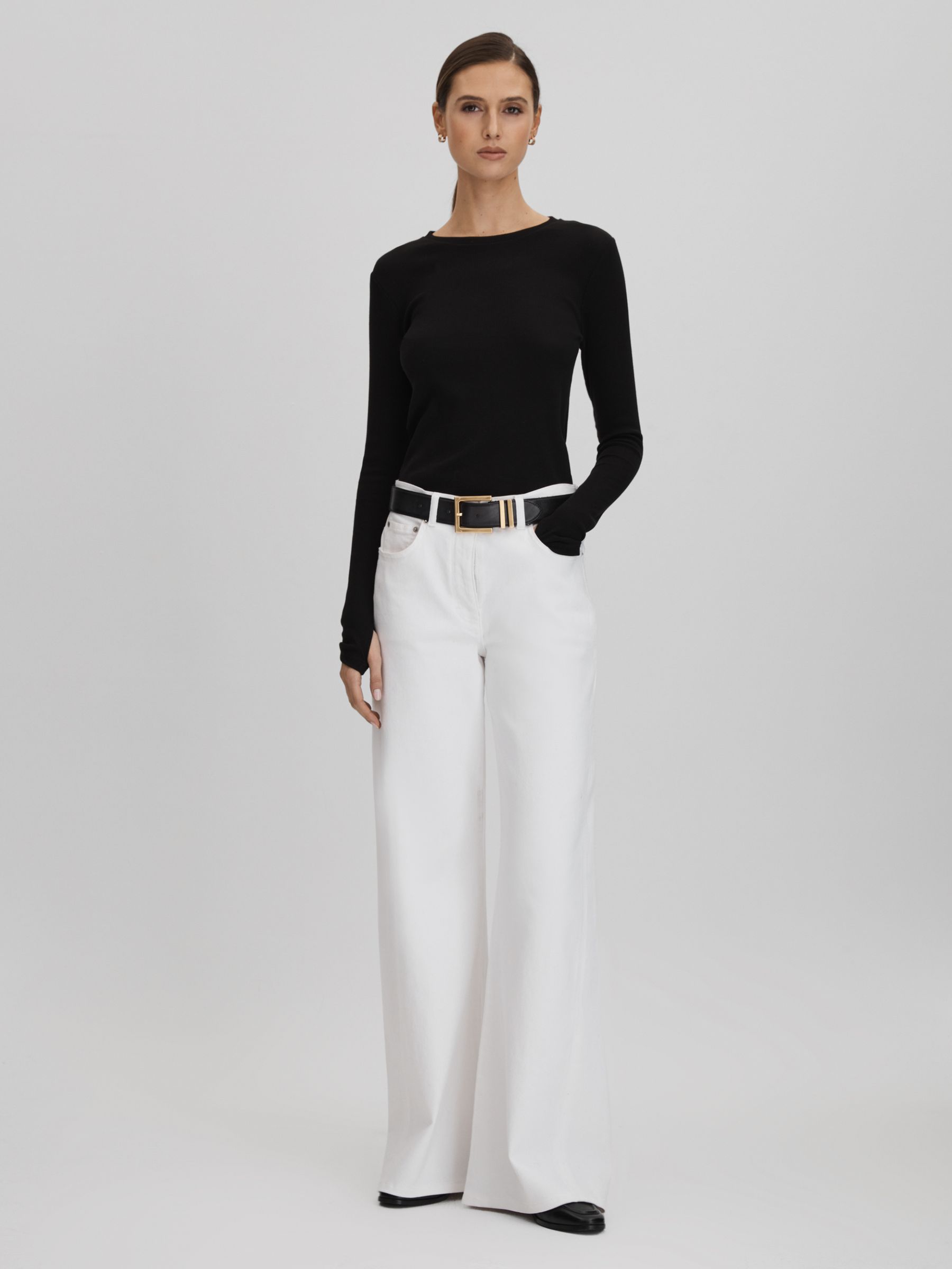 Cotton Blend Crew Neck Top in Black - Image 6 of 6