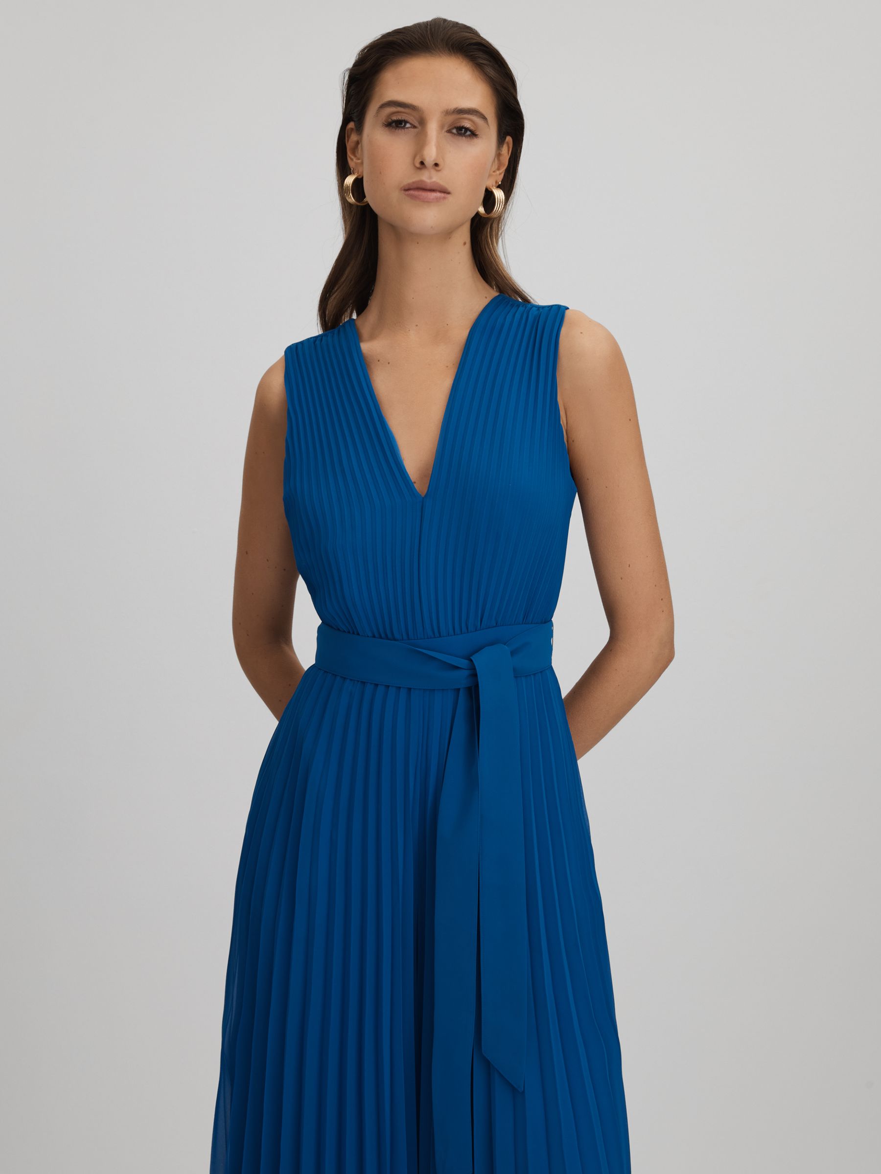 Pleated Belted Jumpsuit in Cobalt Blue - Image 4 of 6