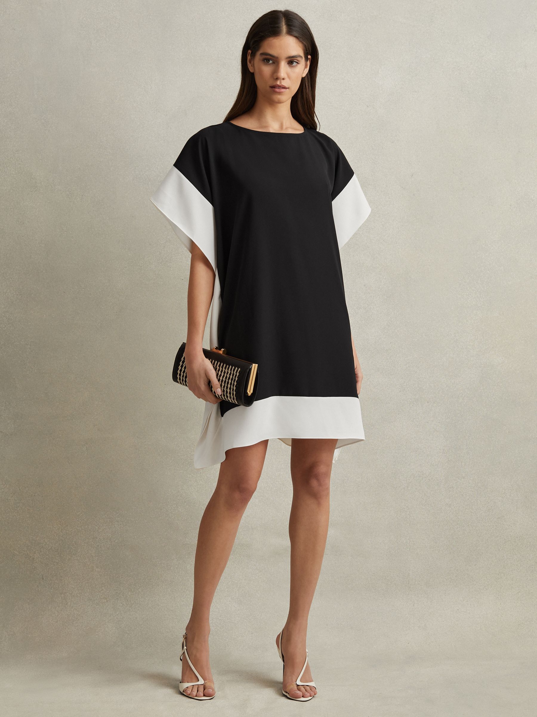 Colourblock Side Drape Tunic in Black/Nude - Image 1 of 6