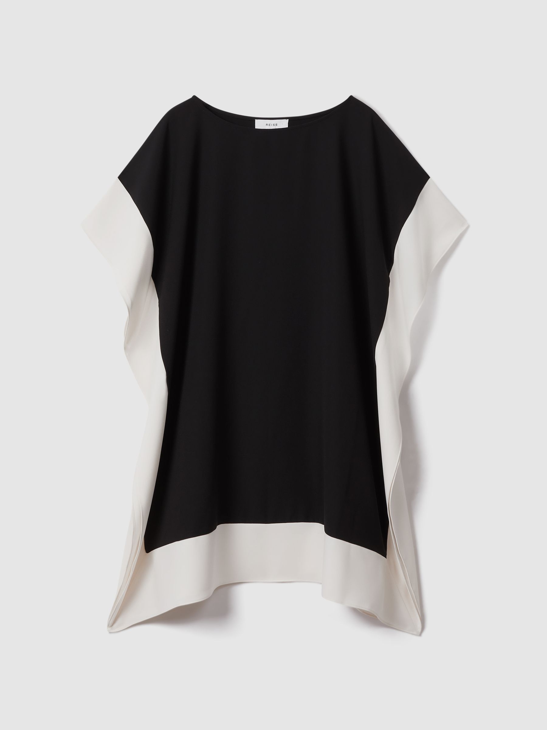 Colourblock Side Drape Tunic in Black/Nude - Image 2 of 6