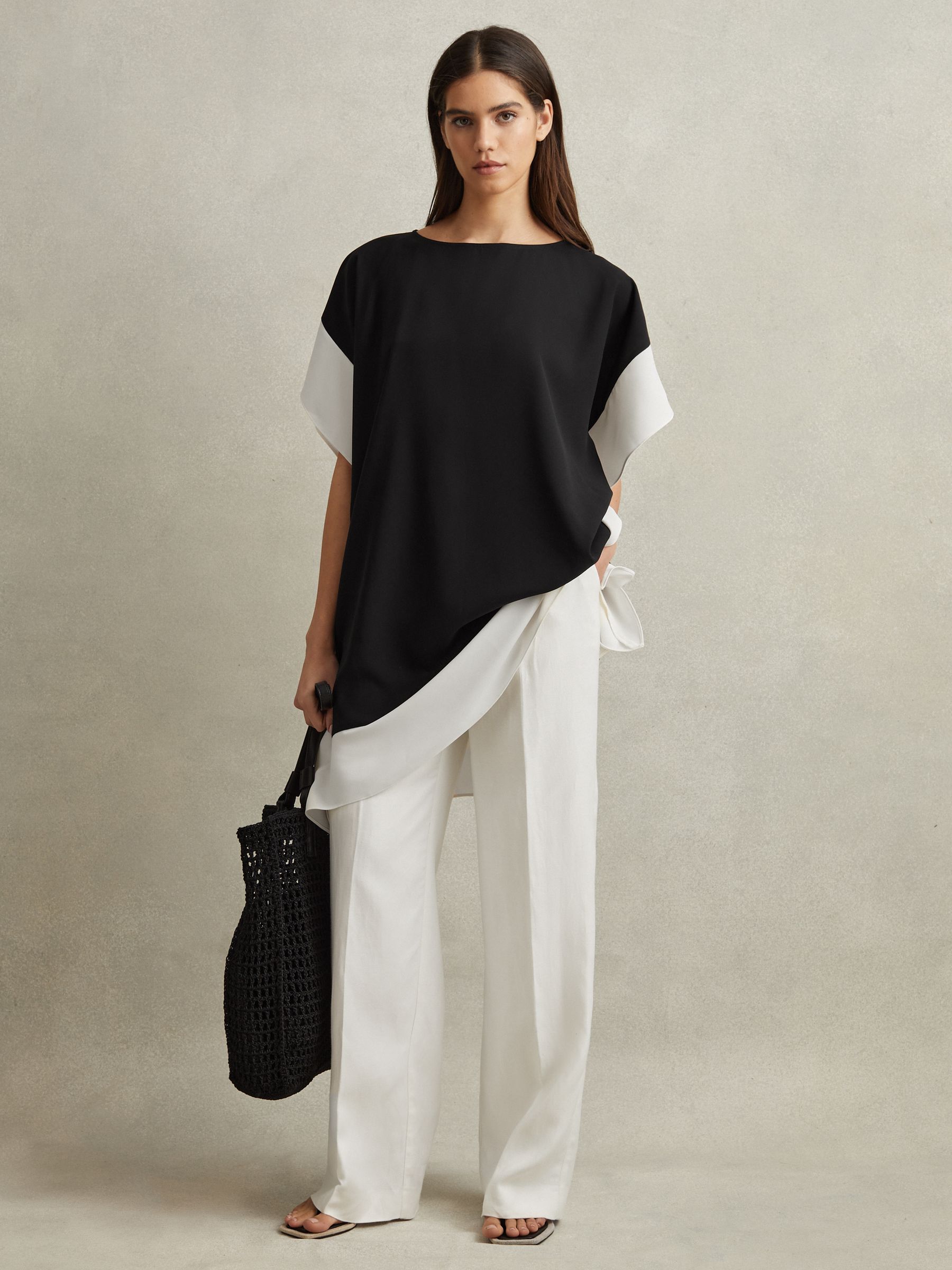 Colourblock Side Drape Tunic in Black/Nude - Image 4 of 6