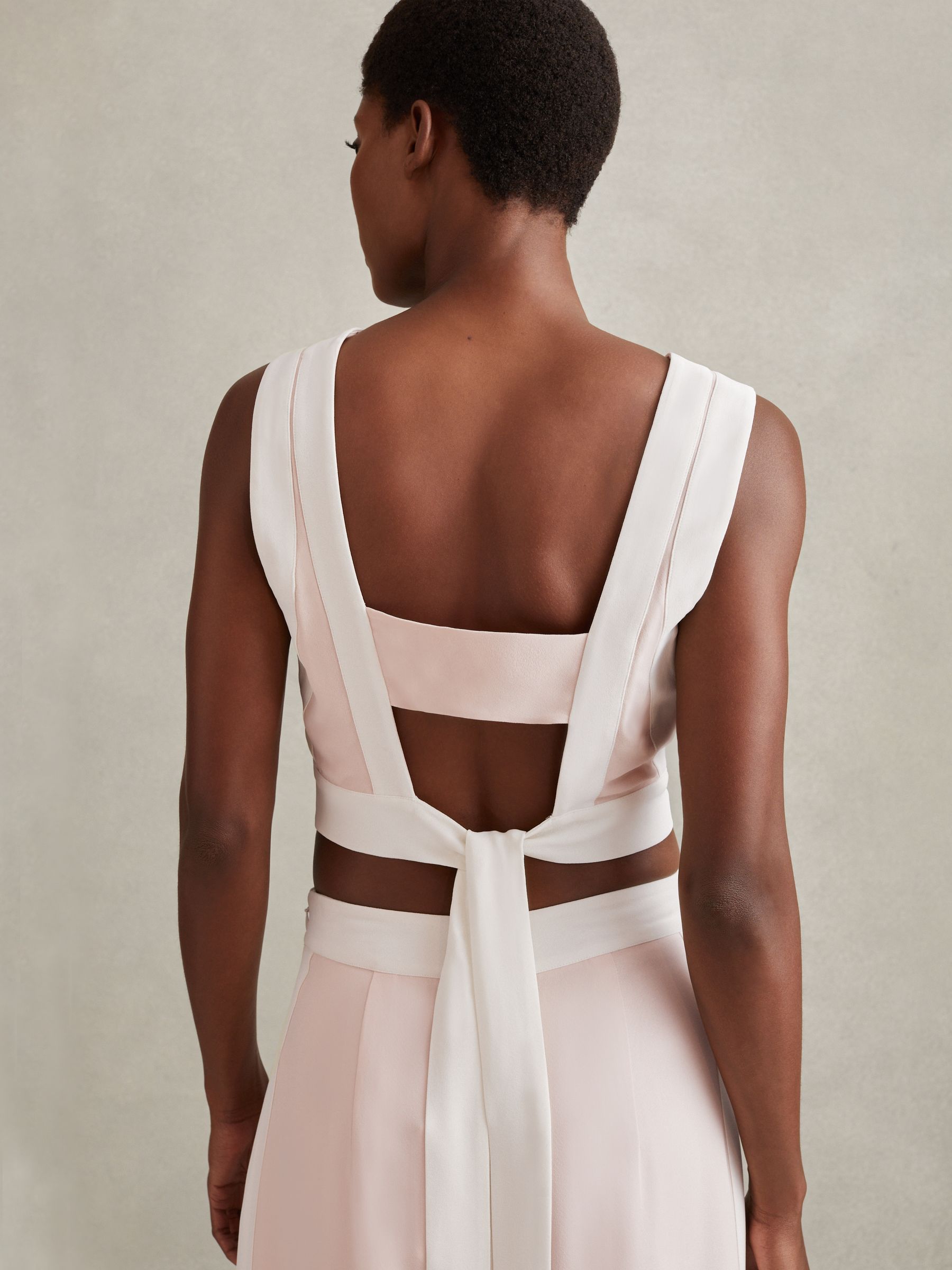 Contrast Trim Co-Ord Crop Top in Nude/Ivory - image 5