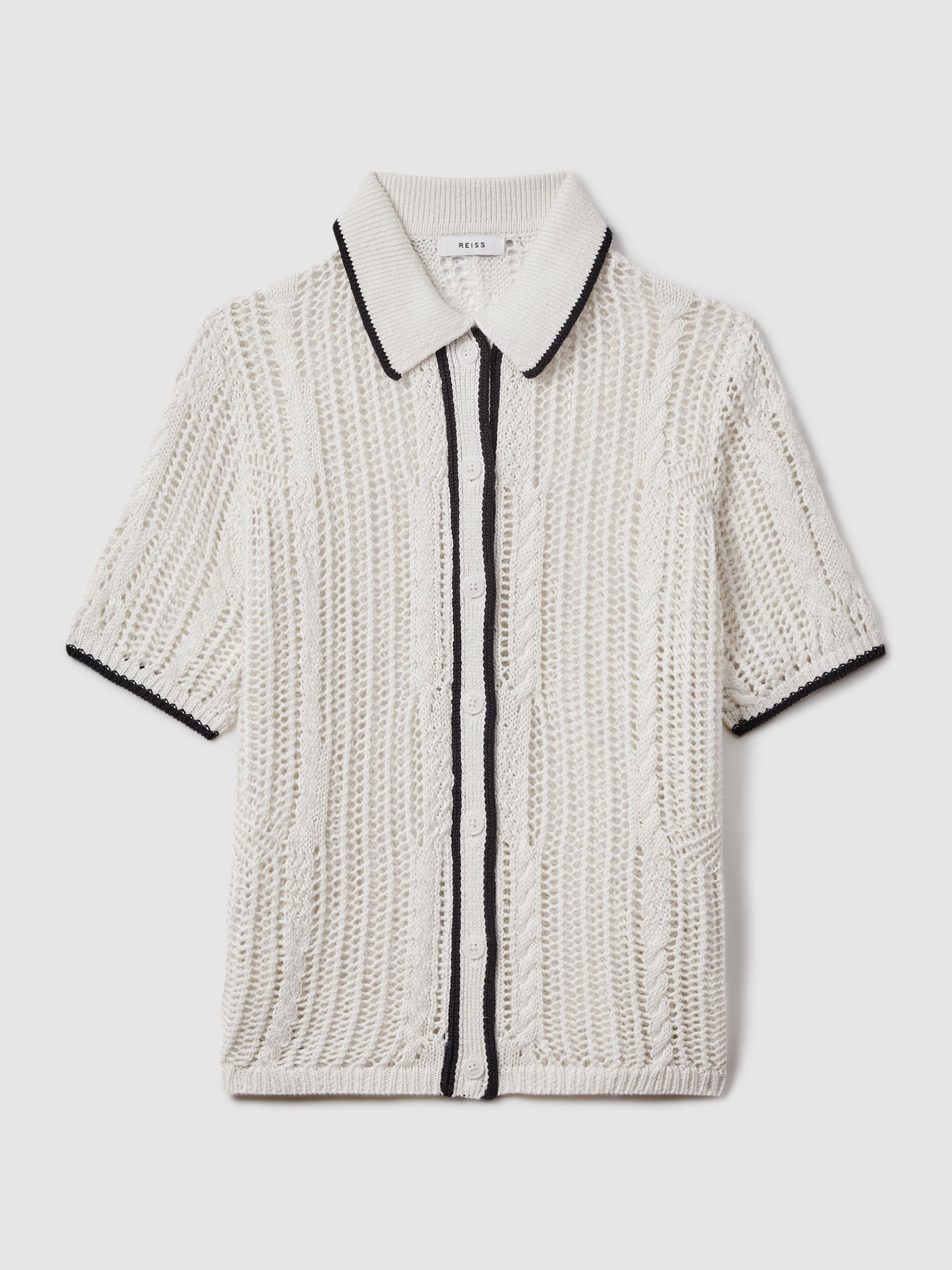 Linen Open Stitch Shirt in Ivory/Navy - Image 2 of 5