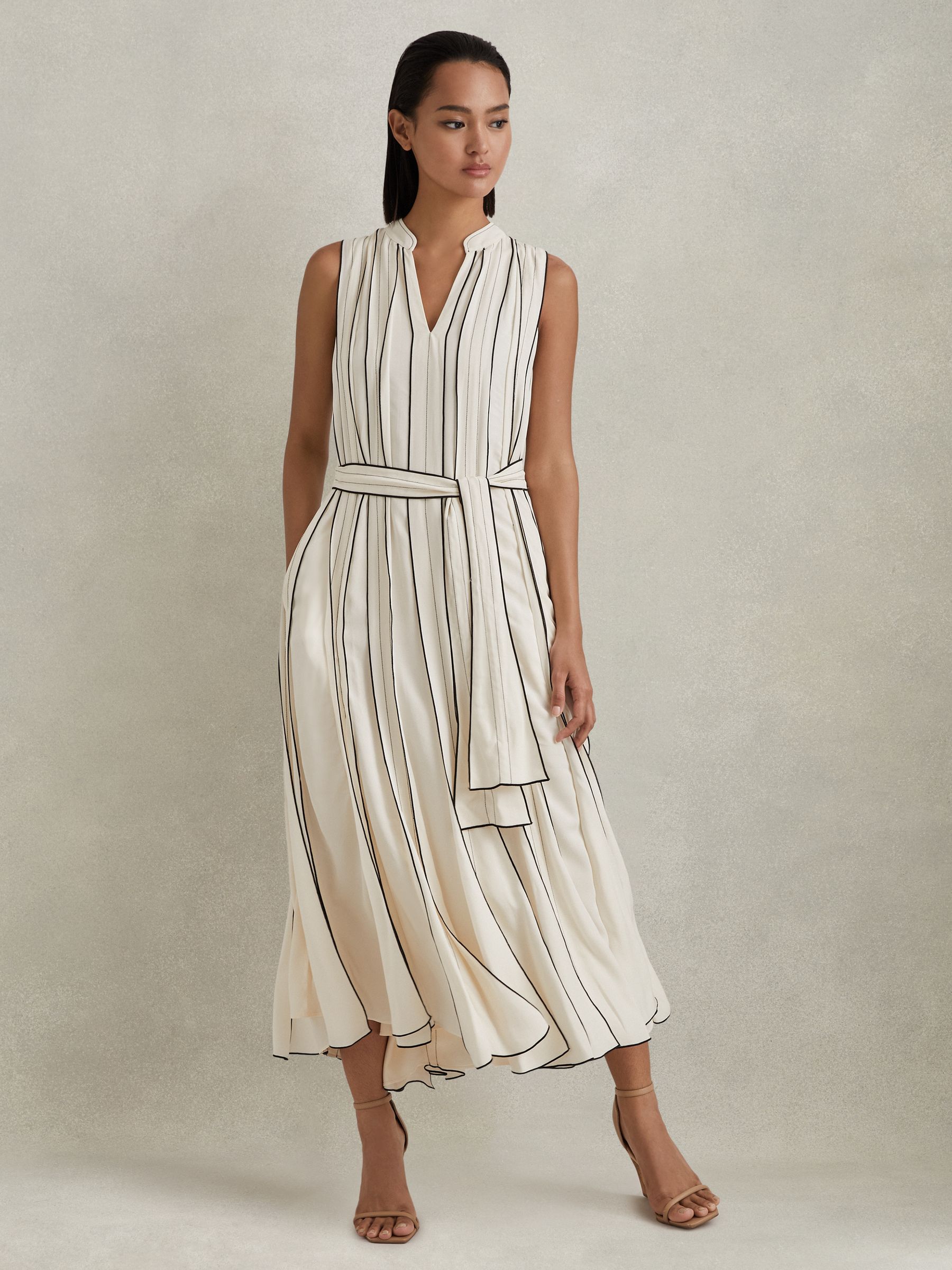 Contrast Ruffle Midi Dress in Ivory - Image 4 of 7