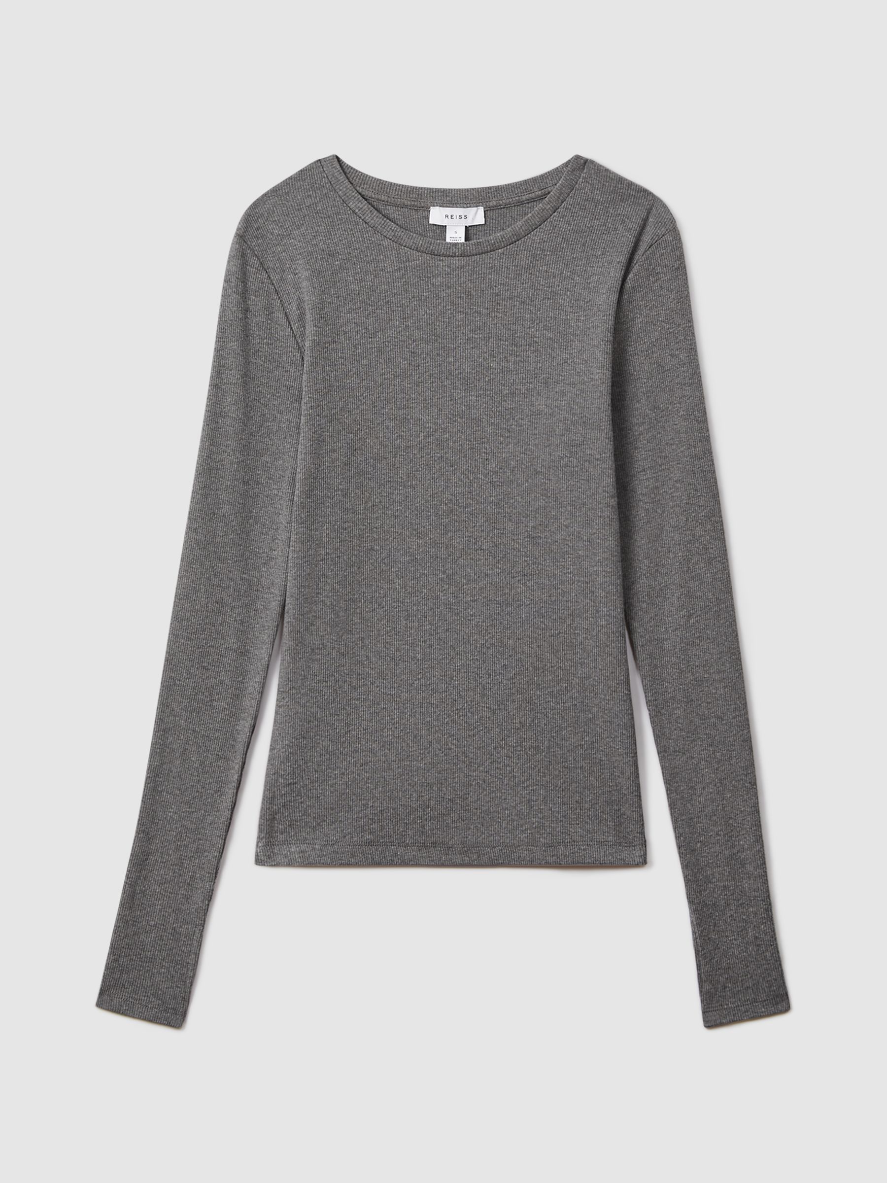 Tora Charcoal Marl Cotton Blend Crew Neck Top - Image 2 of 5