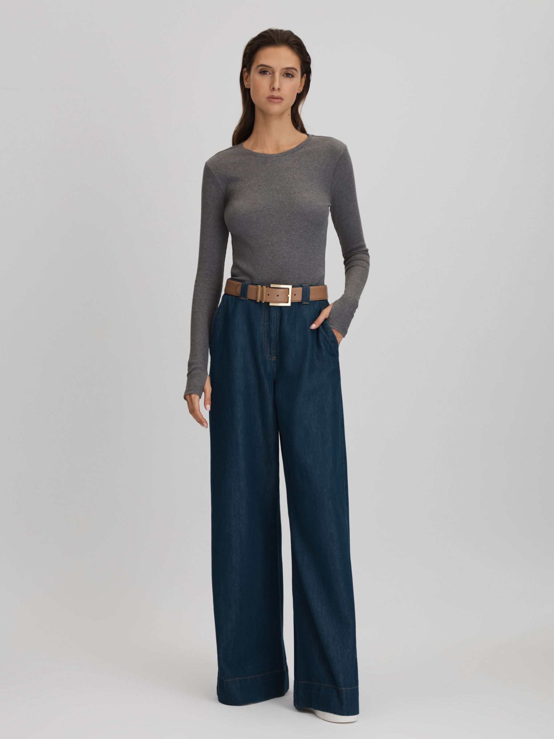 Tora Charcoal Marl Cotton Blend Crew Neck Top - Image 3 of 5