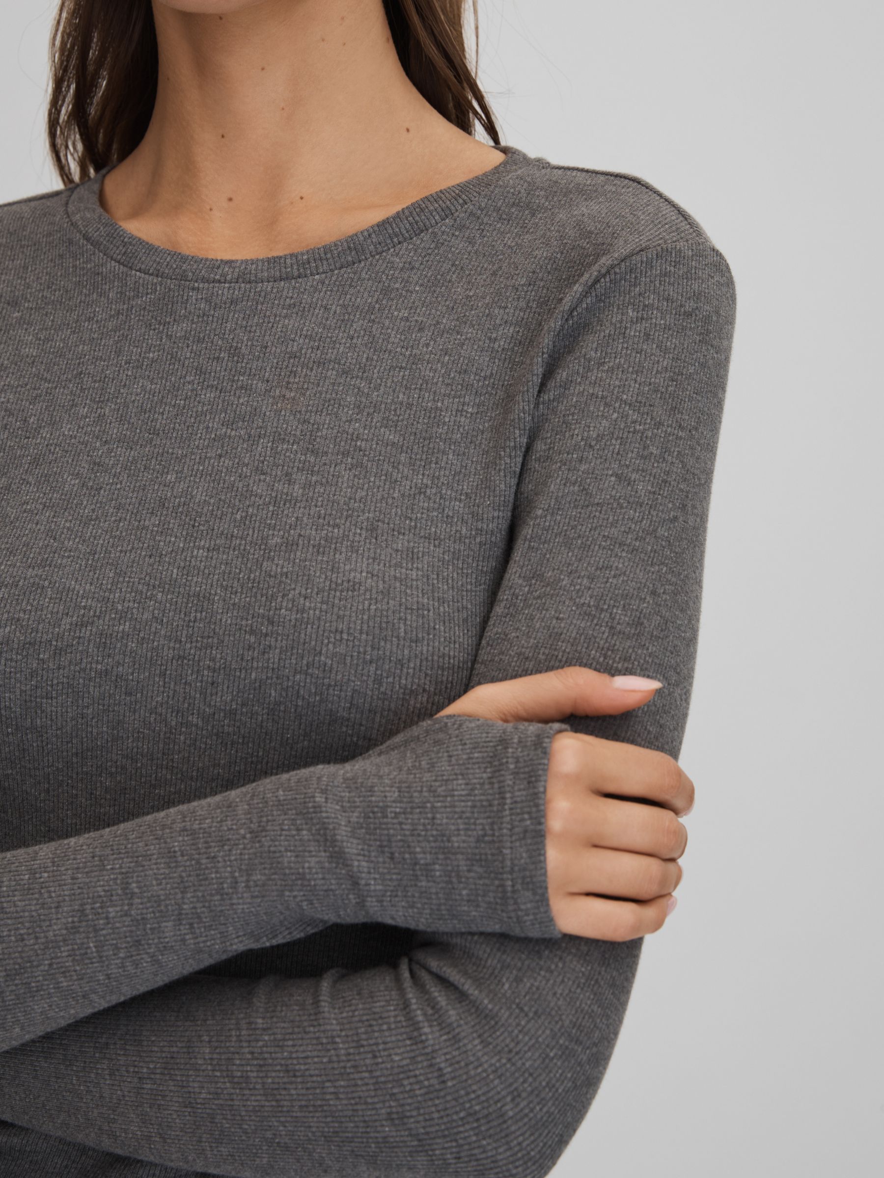 Tora Charcoal Marl Cotton Blend Crew Neck Top - Image 4 of 5