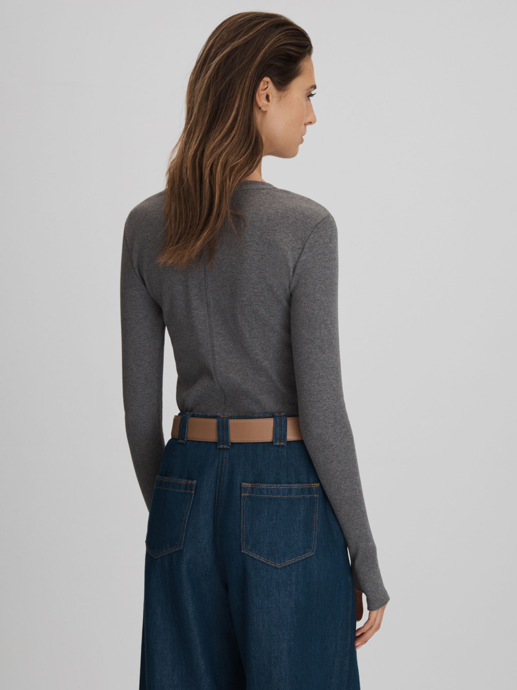 Tora Charcoal Marl Cotton Blend Crew Neck Top - Image 5 of 5